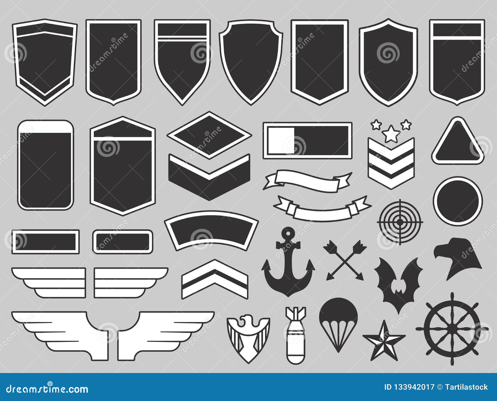 Toppe Militari L'emblema Del Soldato Dell'esercito, I Distintivi Delle  Truppe E Le Insegne Dell'aeronautica Rattoppano L'insieme Illustrazione  Vettoriale - Illustrazione di disegno, emblema: 133942017