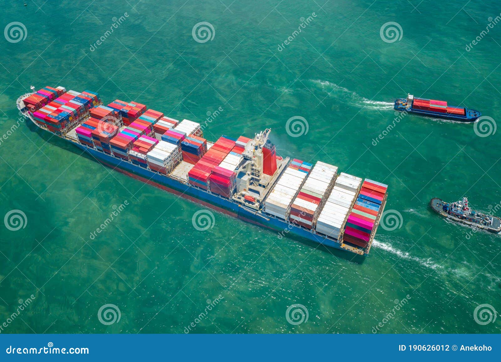 topview of vessel transportation and container boat