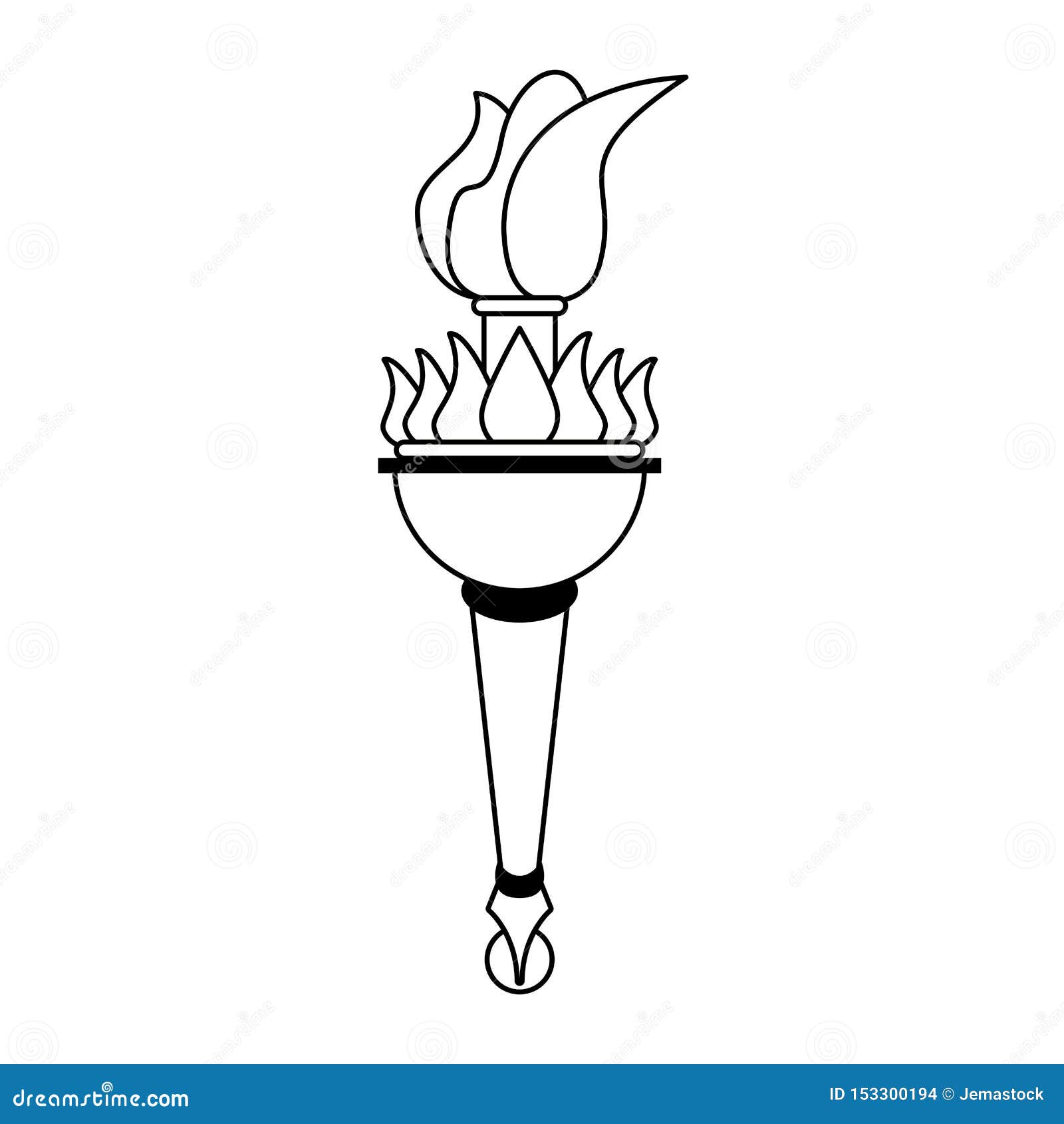 Torch Fire Olympic Flame Cartoon in Black and White Stock Vector