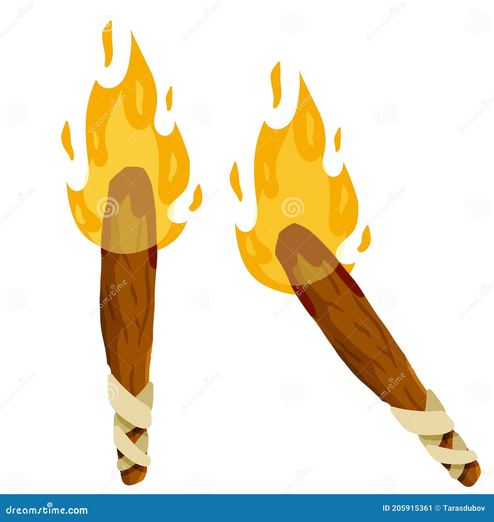 Torch and Flame. Lighting Element. Old Primitive Tool. Flat Cartoon  Illustration. Wooden Stick with Fire Stock Vector - Illustration of lumber,  burn: 205915361