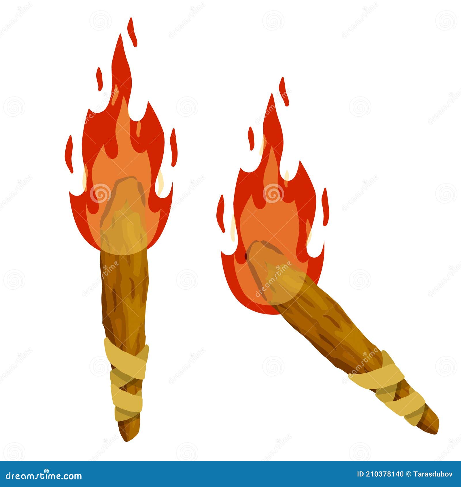 Torch and Flame. Wooden Stick with Fire Stock Vector Illustration of