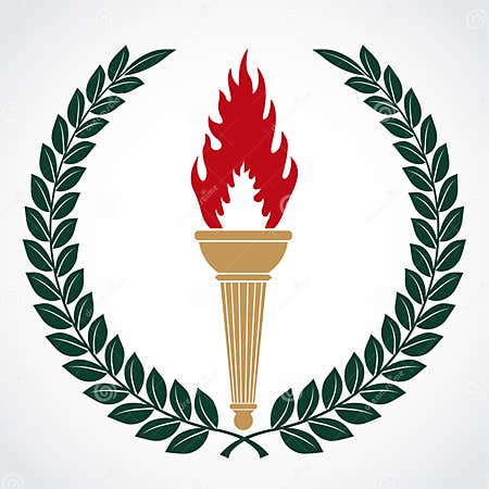 Torch Symbol with Laurel Wreath Stock Illustration - Illustration of ...