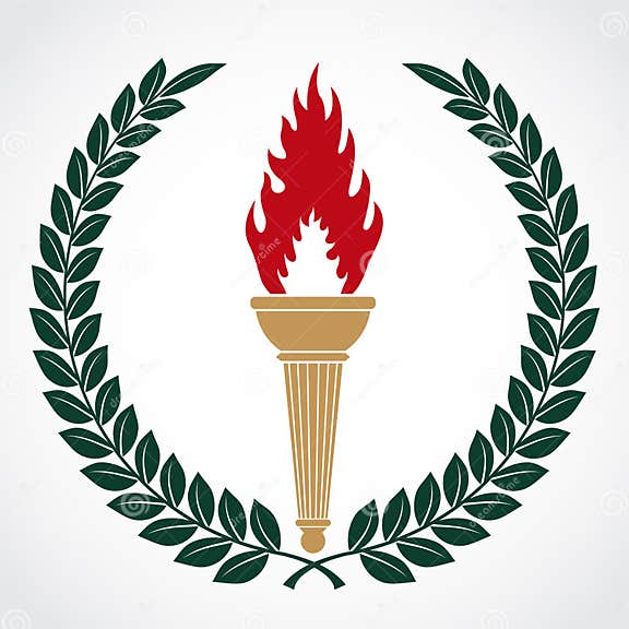 Torch Symbol with Laurel Wreath Stock Illustration - Illustration of ...