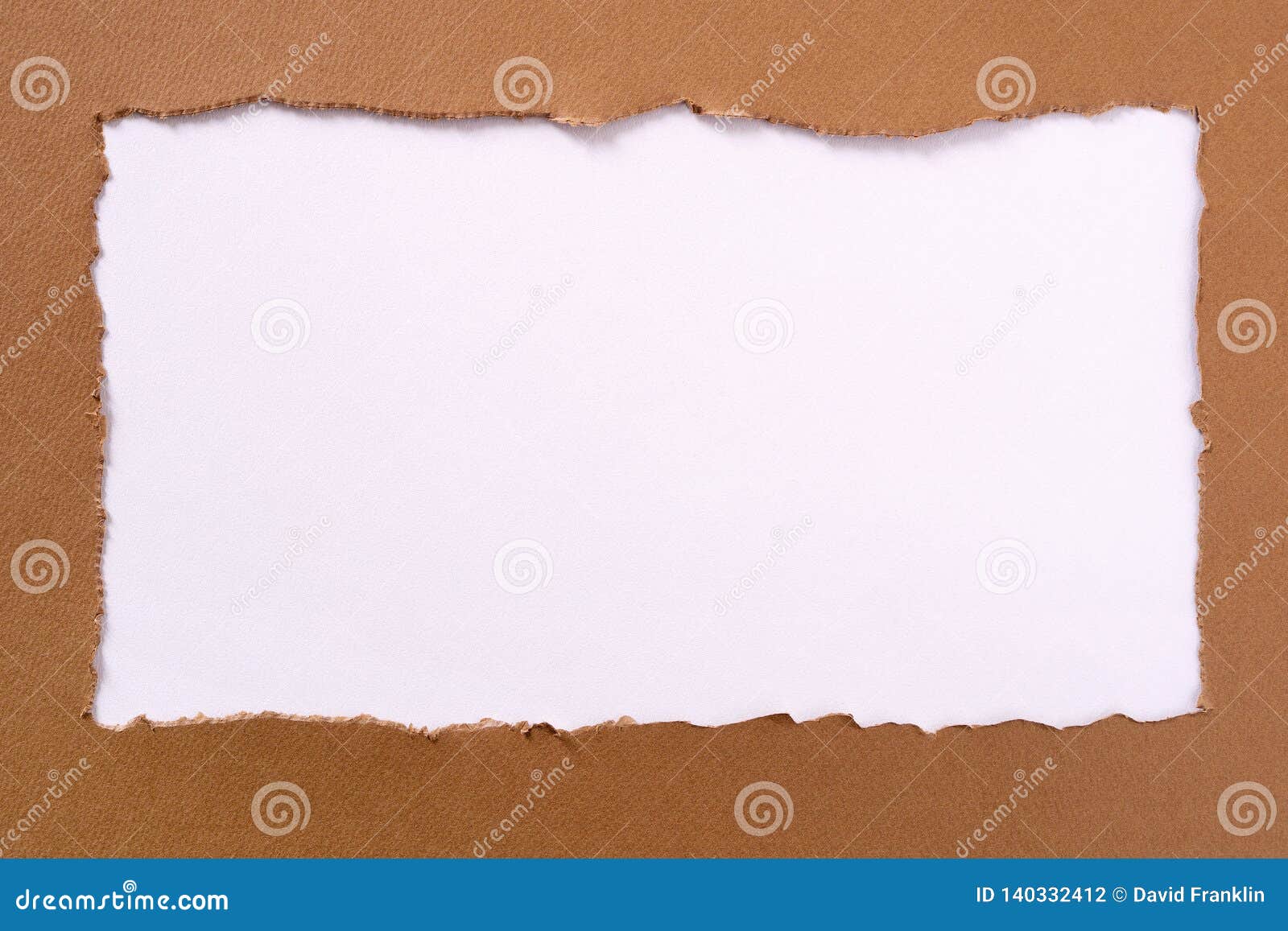 torn brown paper oblong white background border frame untidy edge