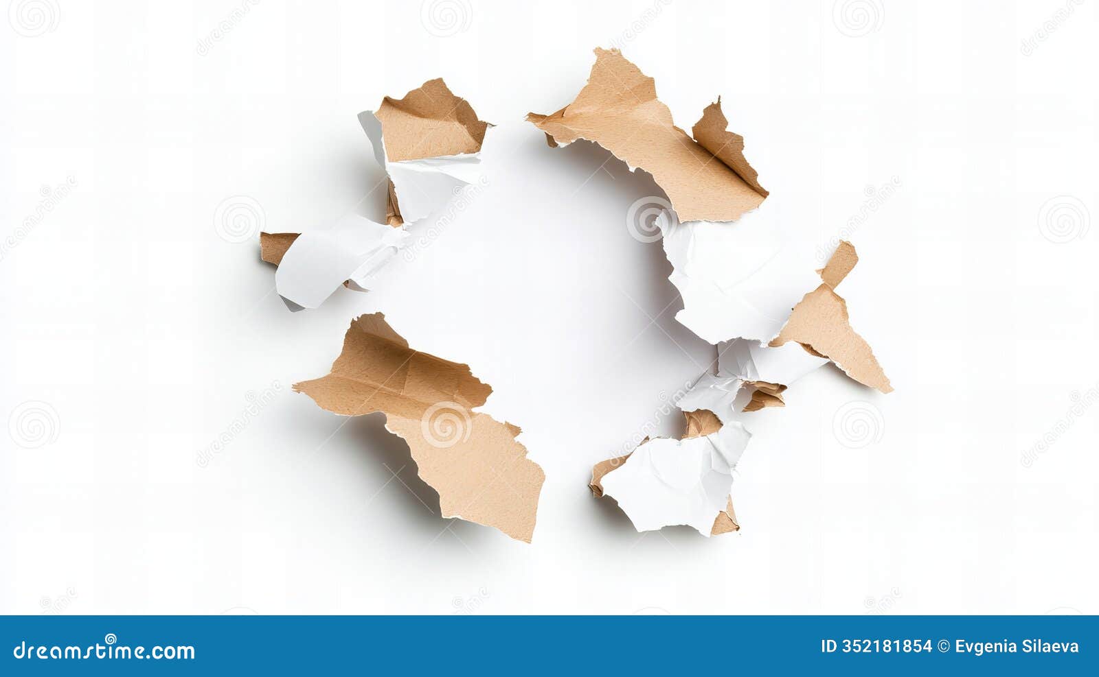 torn cardboard and paper forming a circular pattern on white background