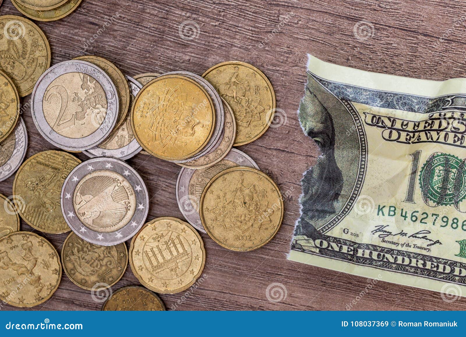 Torn 100 dollar with coin stock image. Image of money ...