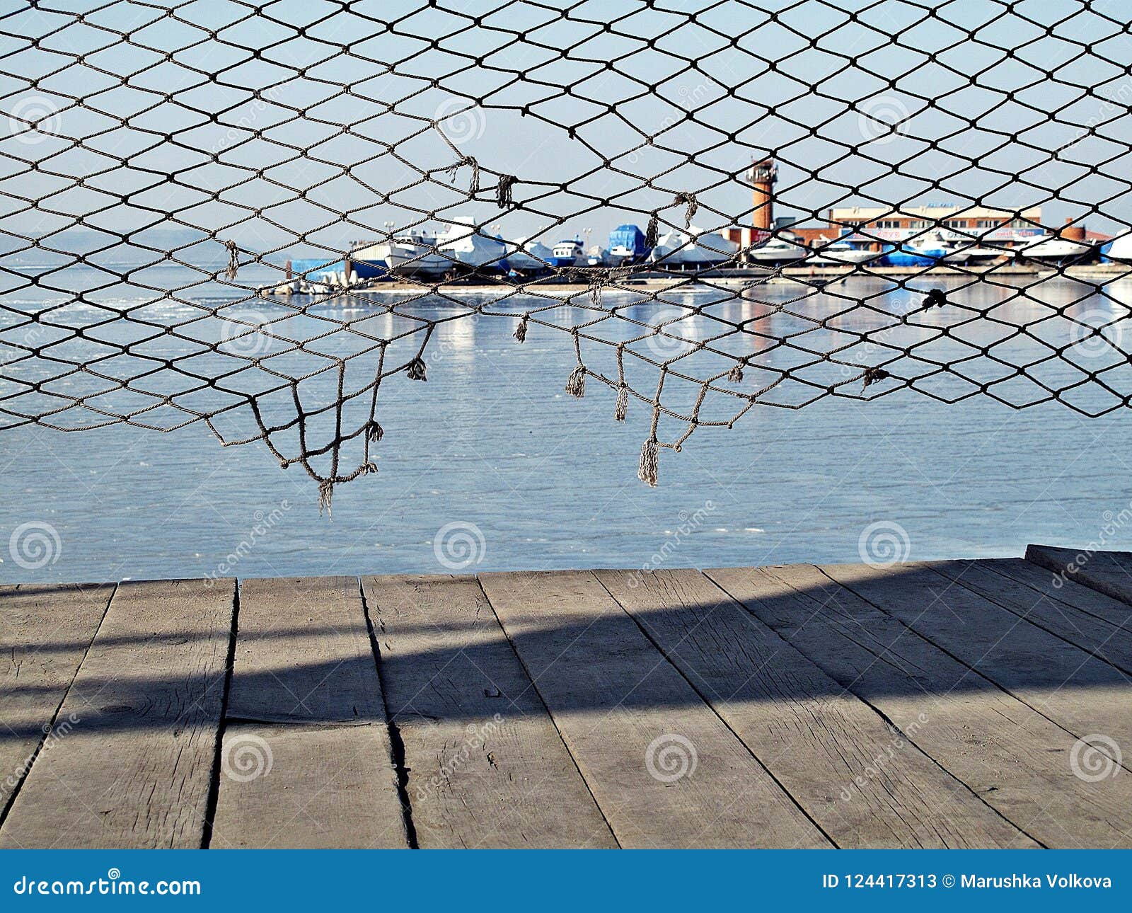Torn fishing net stock image. Image of pier, cold, walking - 124417313