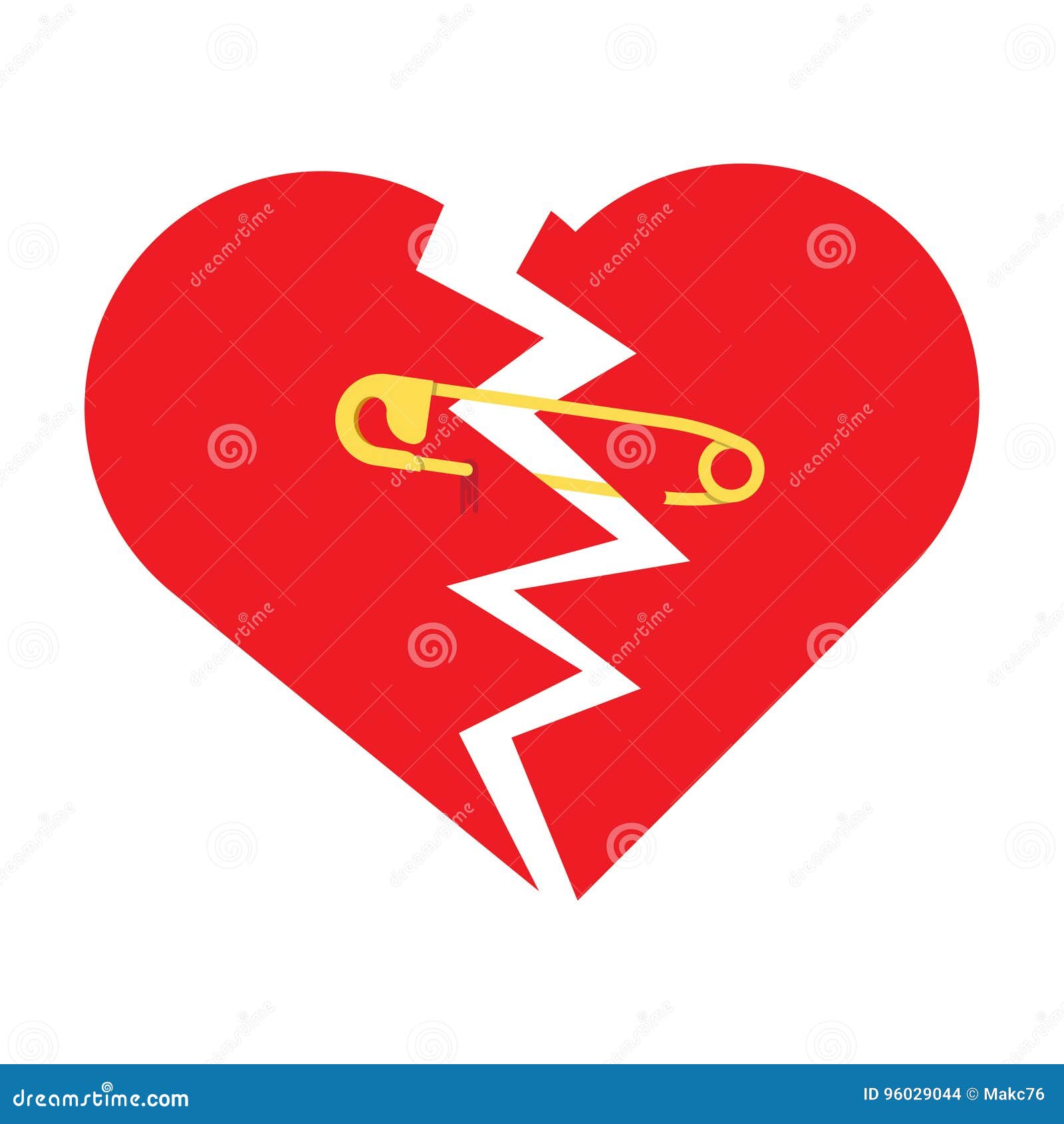 Torn heart with safety pin stock vector. Illustration of despair - 96029044