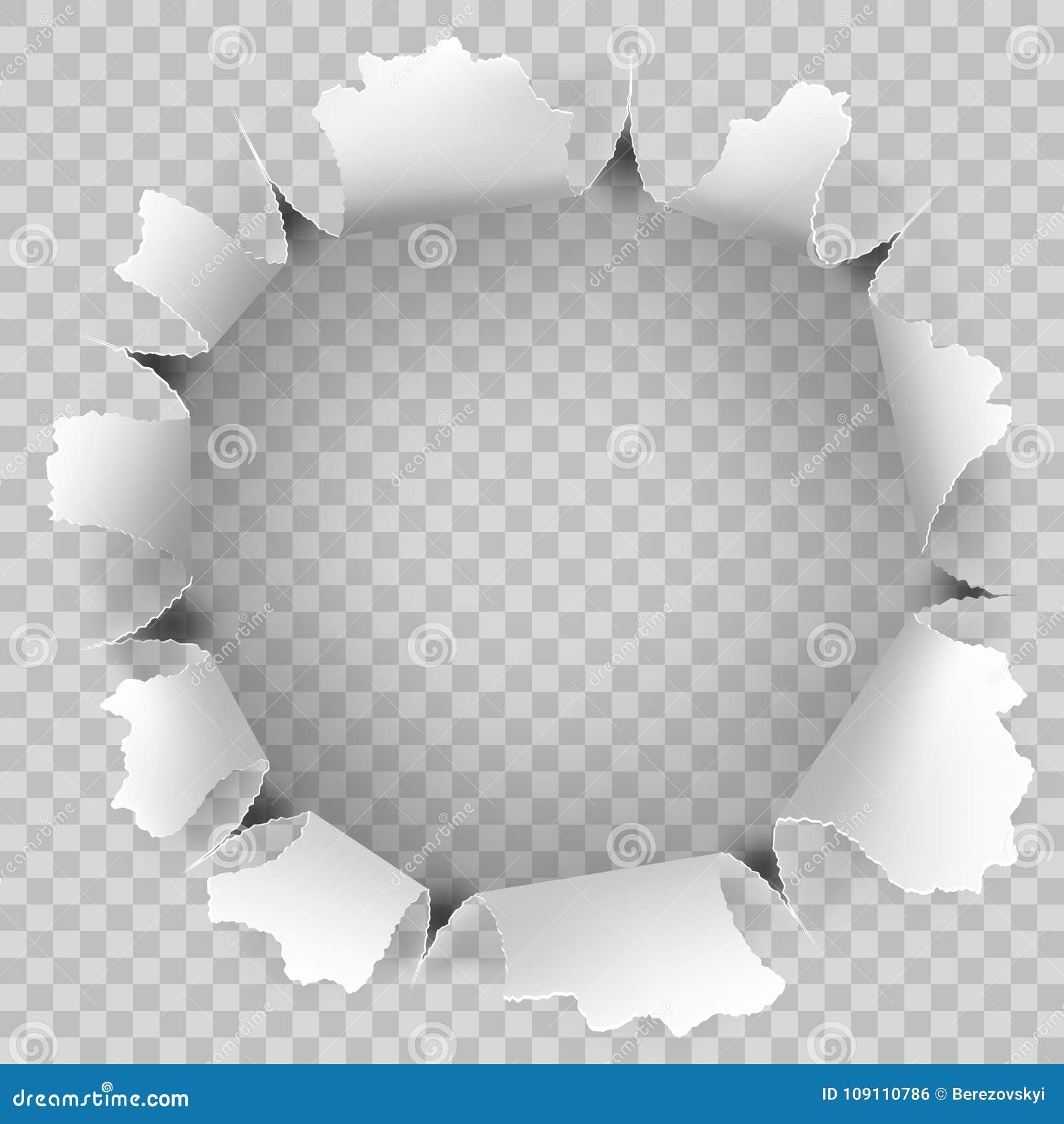 Ragged hole torn in ripped paper on transparent Vector Image