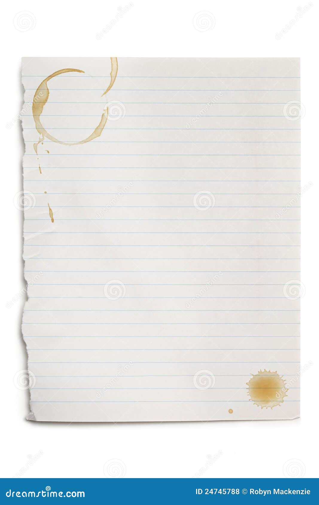 torn notepaper with coffee stains