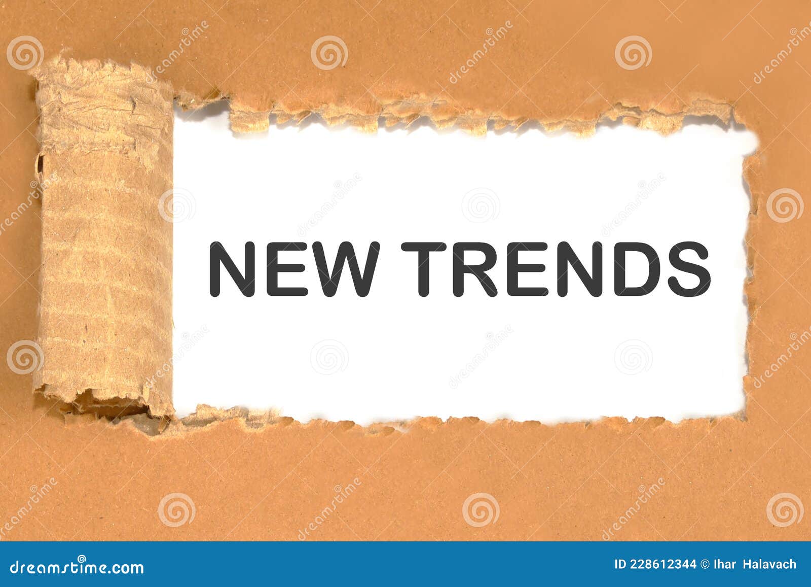 a torn paper box with the word new trends written on it