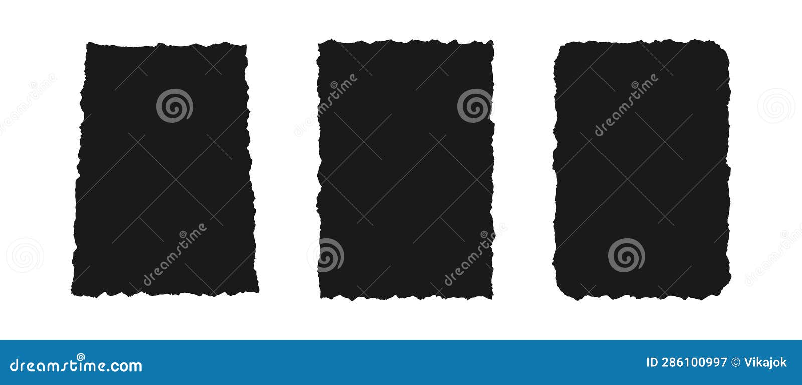 Torn Paper Frame Set.Collection of Black Sheet Wallpaper with Jagged Edges Stock Vector