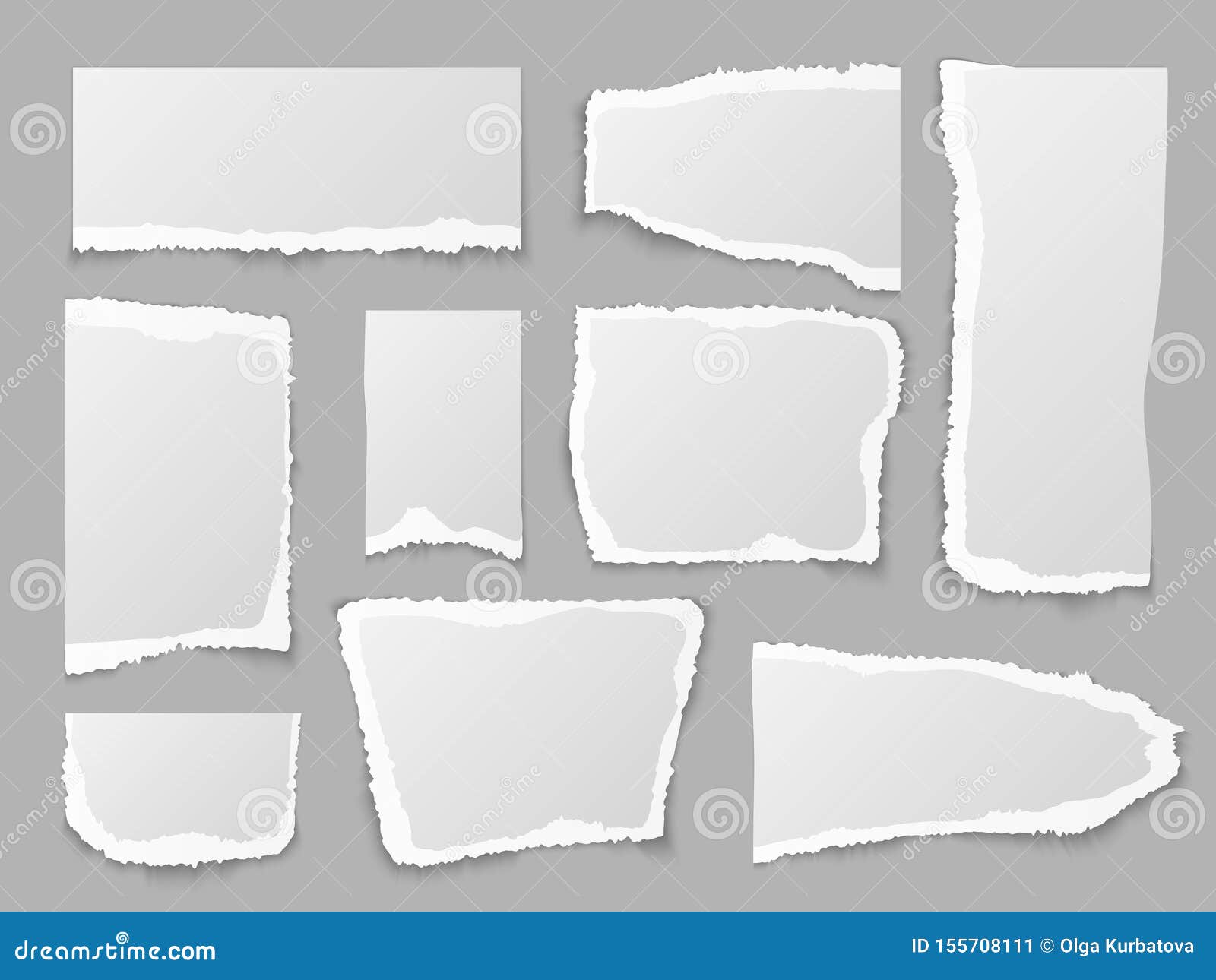 Ripped Wisps Of Yellow Note Paper Lying On White Background Vector
