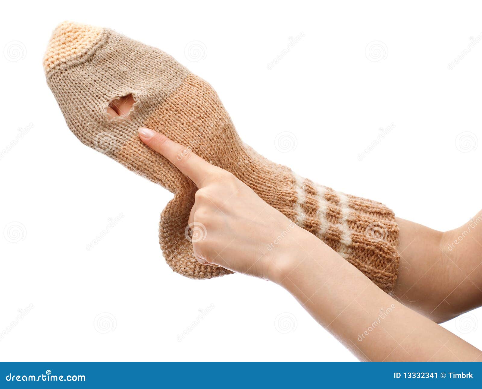 Torn sock stock image. Image of knitting, handmade, white - 13332341