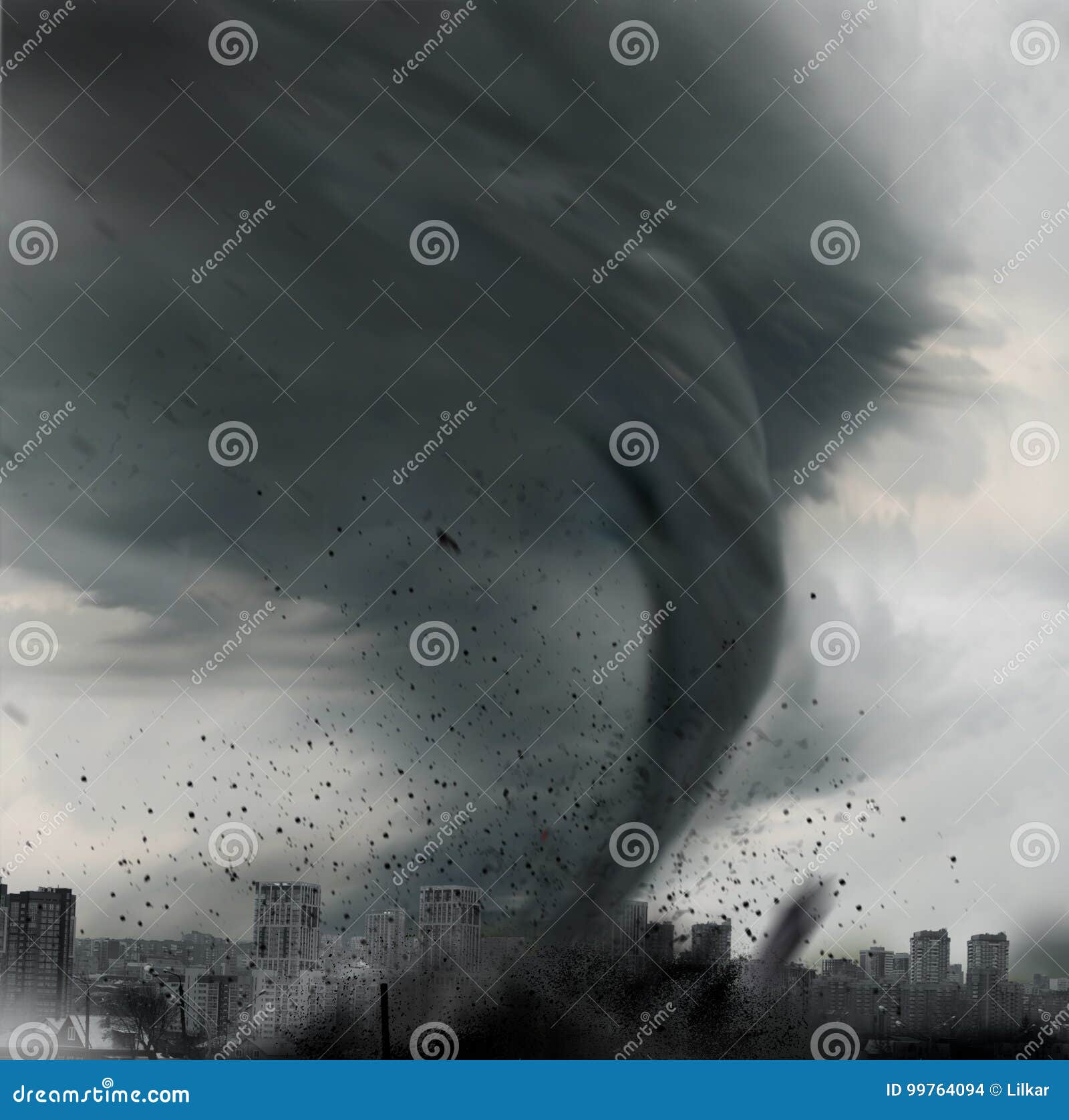 tornado twisting above city