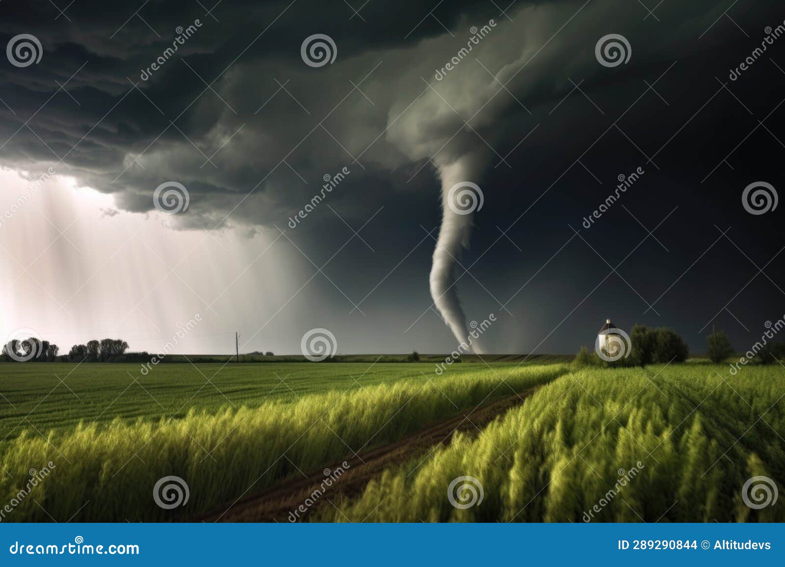 Tornados Funnel Cloud Touching Down on Open Field Stock Photo Image