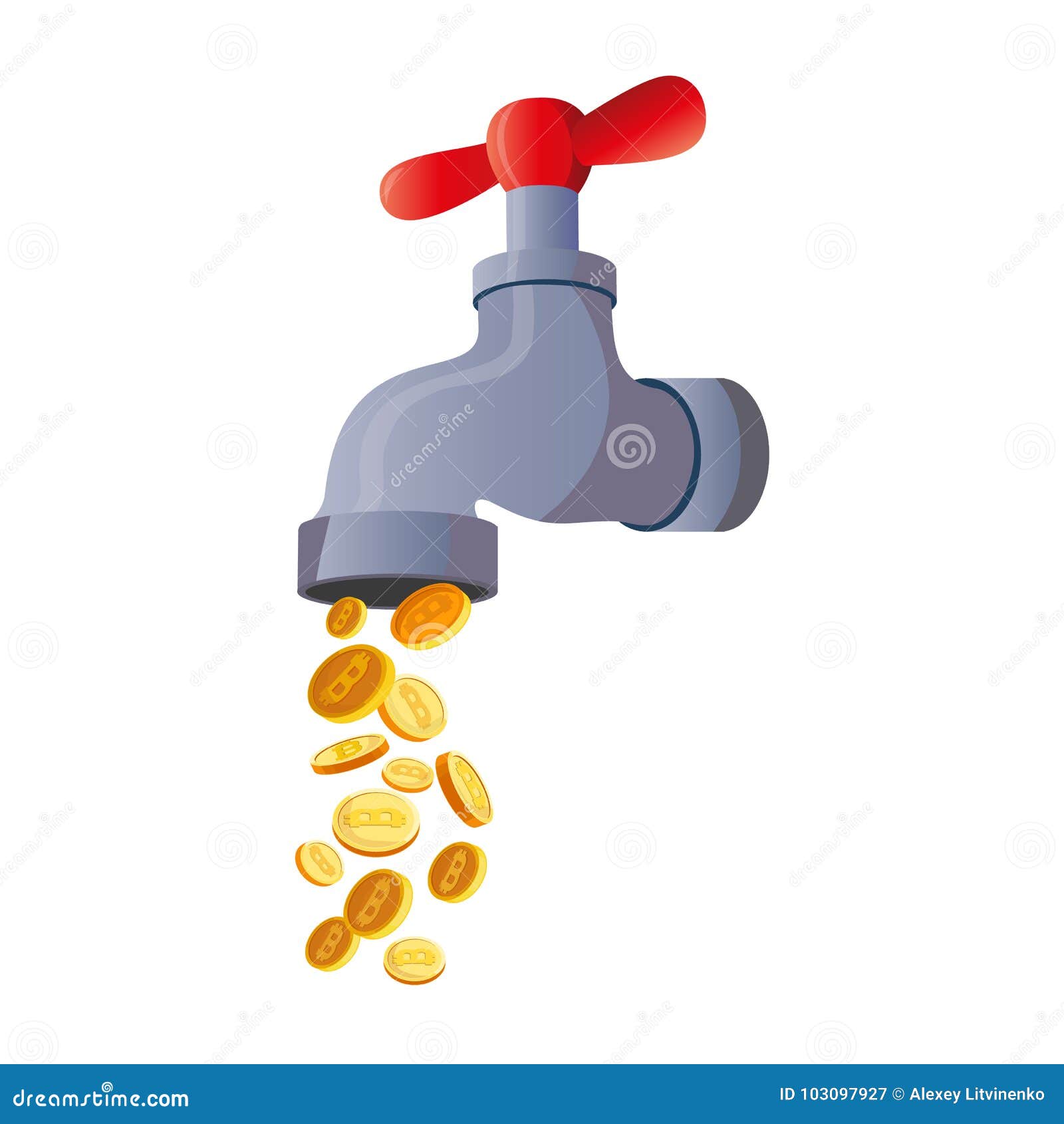 Torneira De Bitcoin. Torneira De água Com Moedas Ilustração do Vetor -  Ilustração de tesouro, torneira: 103097927