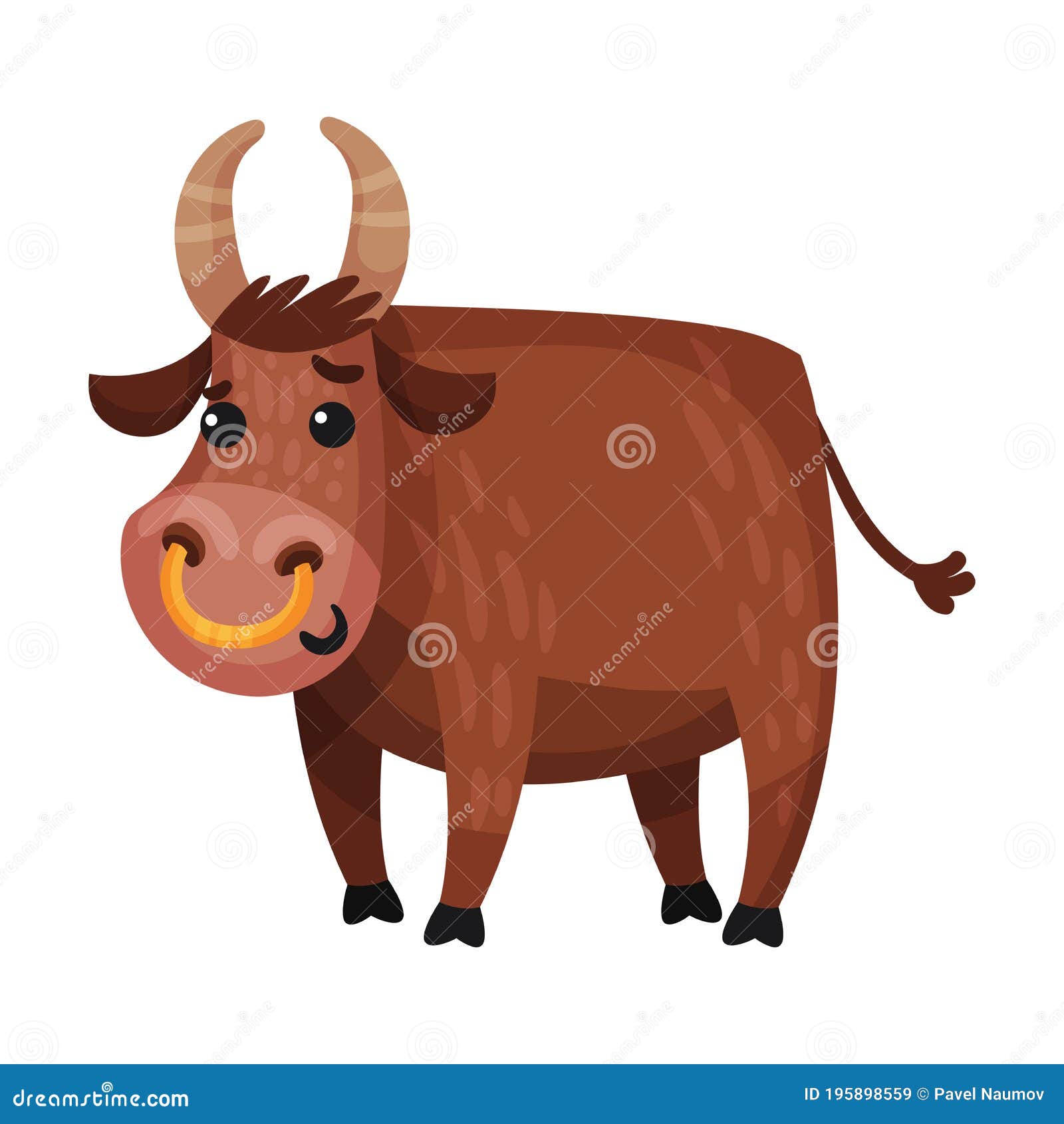 Toro Con Cuernos Y Anillo En La Nariz Como Ilustración De Vector Animal De  Granja Ilustración del Vector - Ilustración de ganado, alegre: 195898559