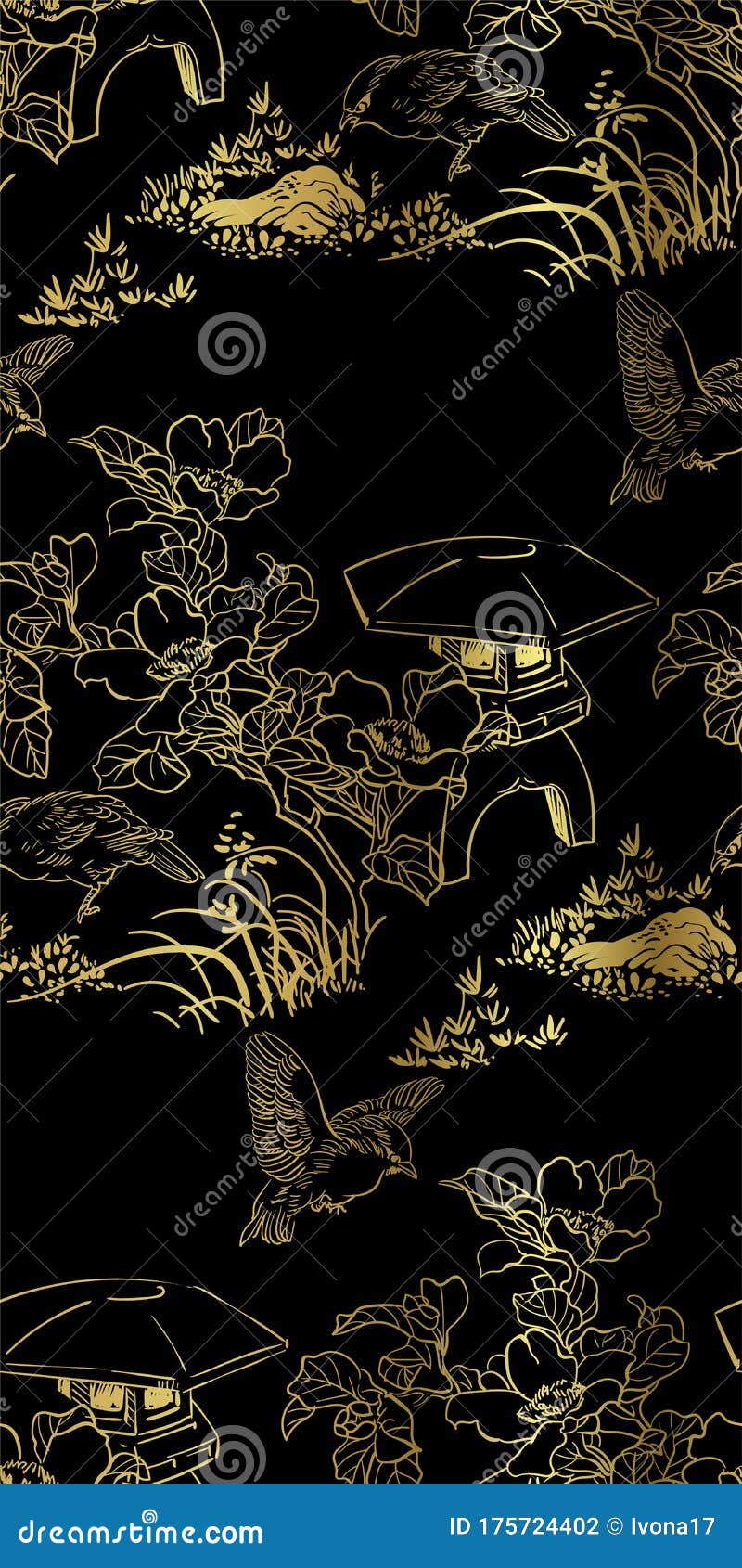 toro light flower nature landscape view  sketch  japanese chinese ink seamless pattern