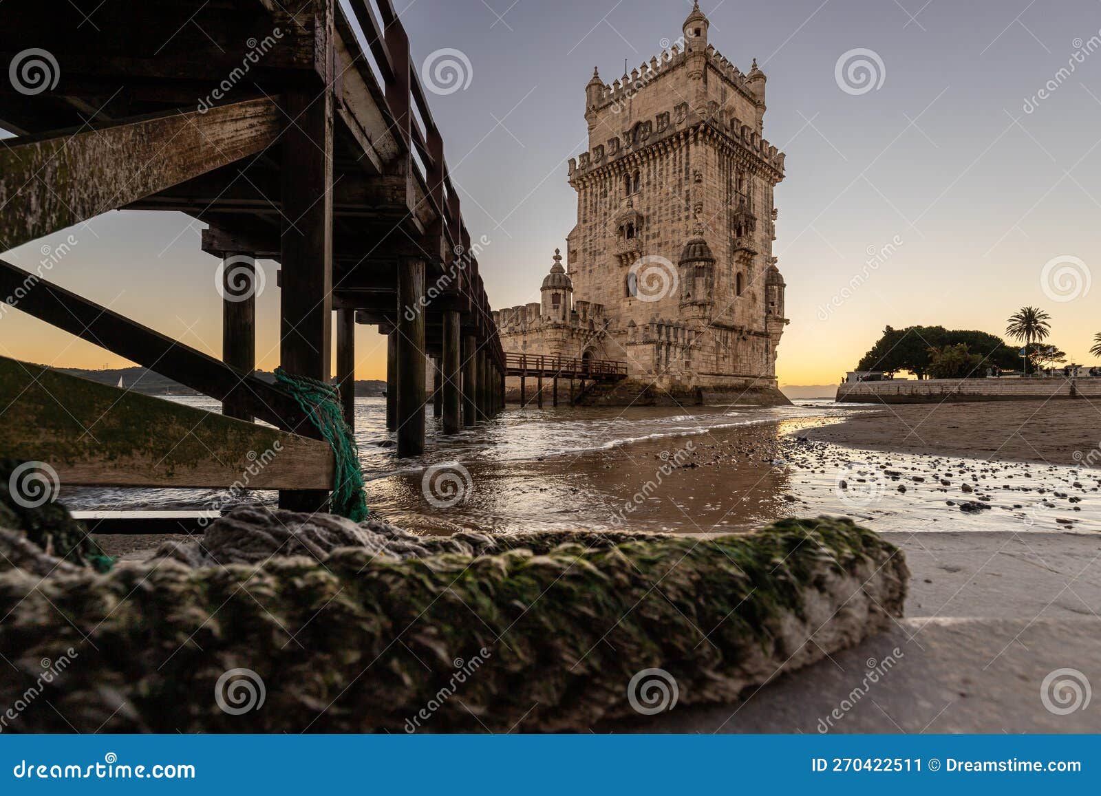 torre de belÃ©m on the banks of the tagus, historic watchtower in the sunset