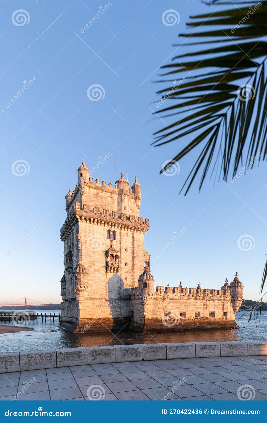 torre de belÃ©m on the banks of the tagus, historic watchtower in the sunset