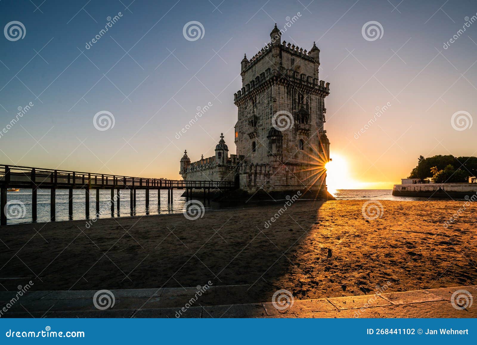 torre de belÃ©m, historical monument in the tagus river. sunset lisbon portugal