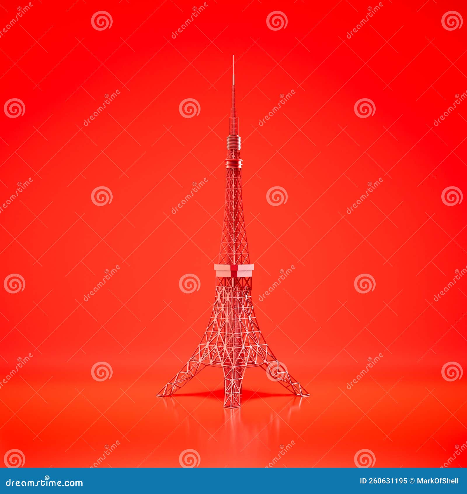 Torre De Eiffel Rojo. Representación 3d De Torre De Color Rojo