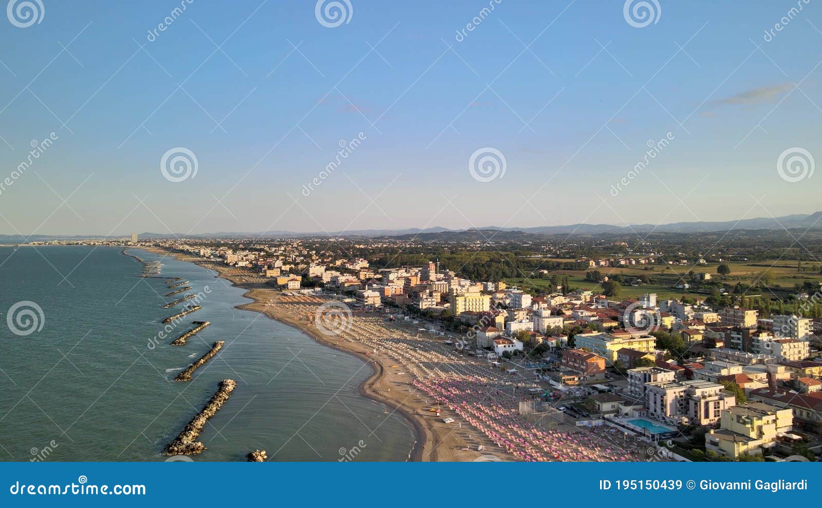 torre pedrera beach, rimini. aerial view from drone in summer season