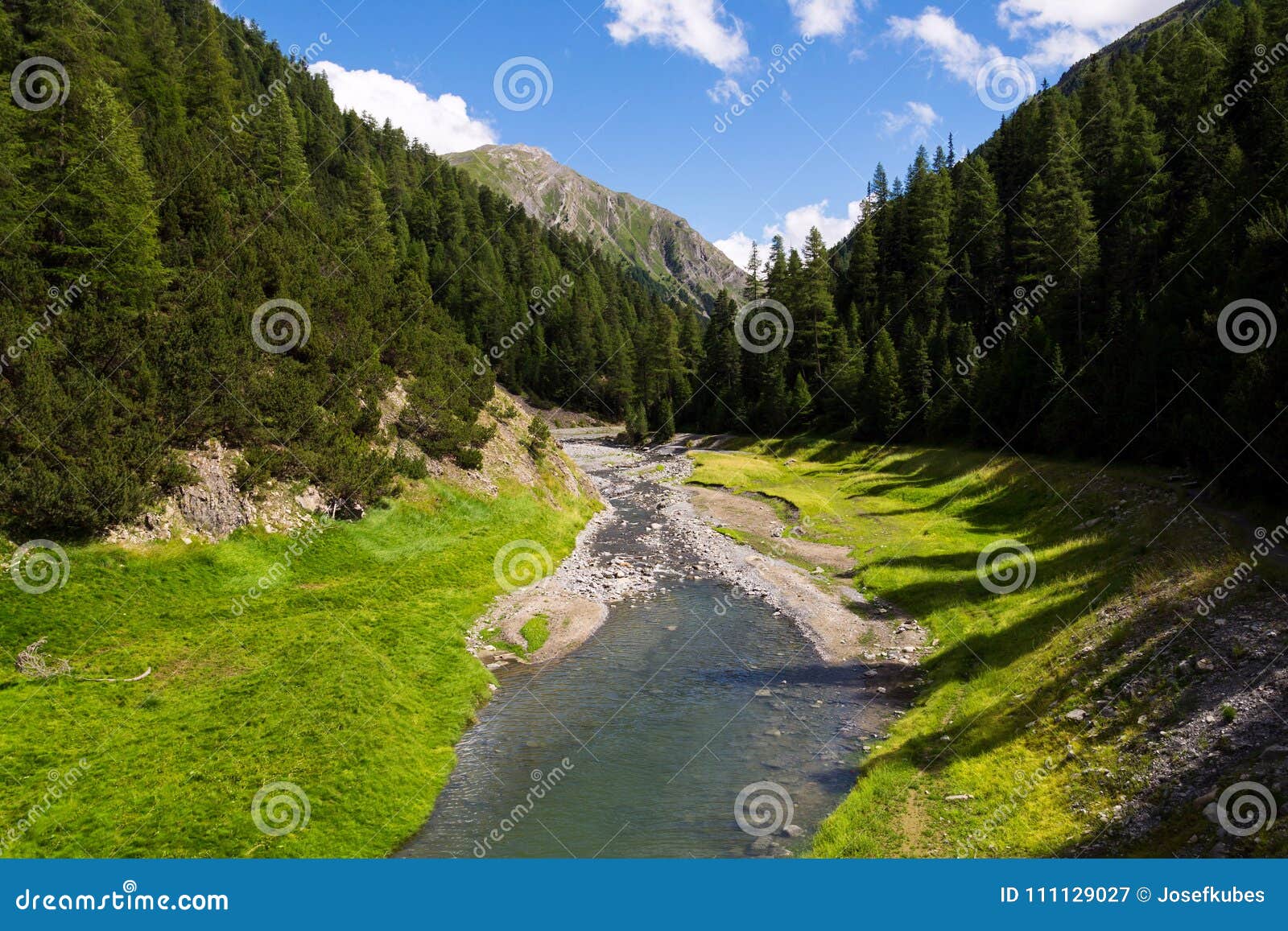 torrente vallaccia flows into lake lago di livigno reservoir, italy