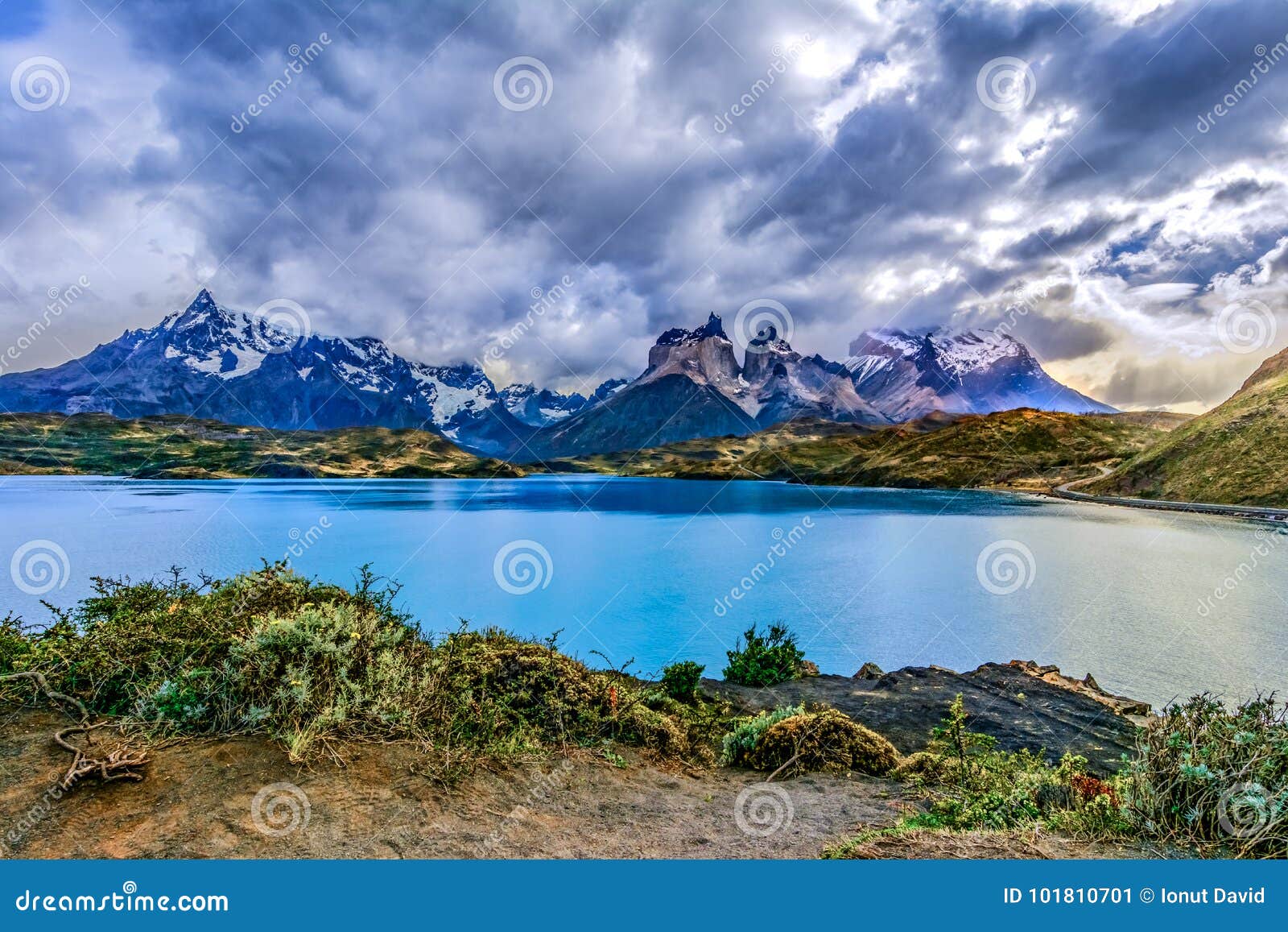 torres del paine over the pehoe lake, patagonia, chile - southern patagonian ice field, magellanes region