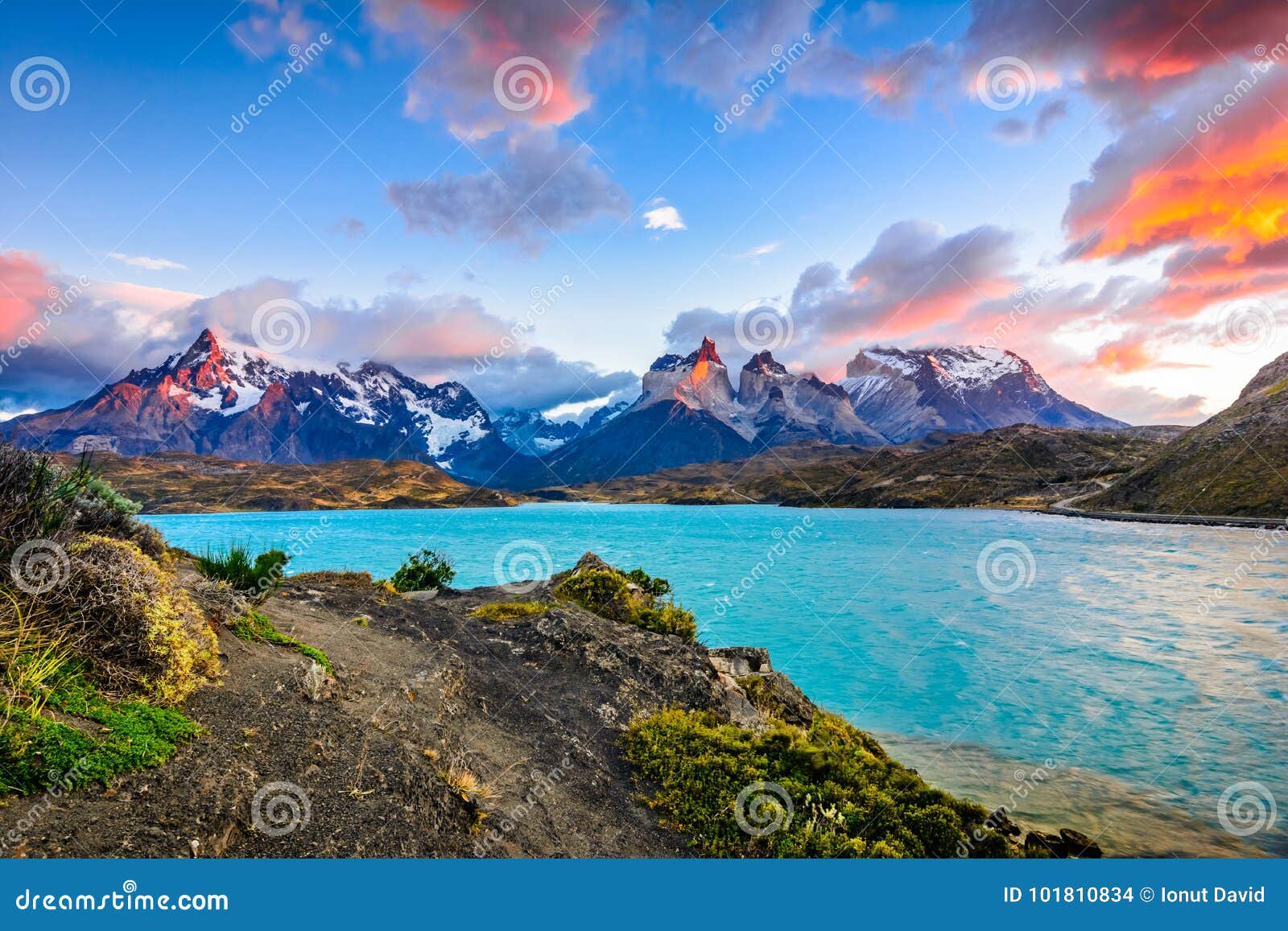 torres del paine over the pehoe lake, patagonia, chile - southern patagonian ice field, magellanes region
