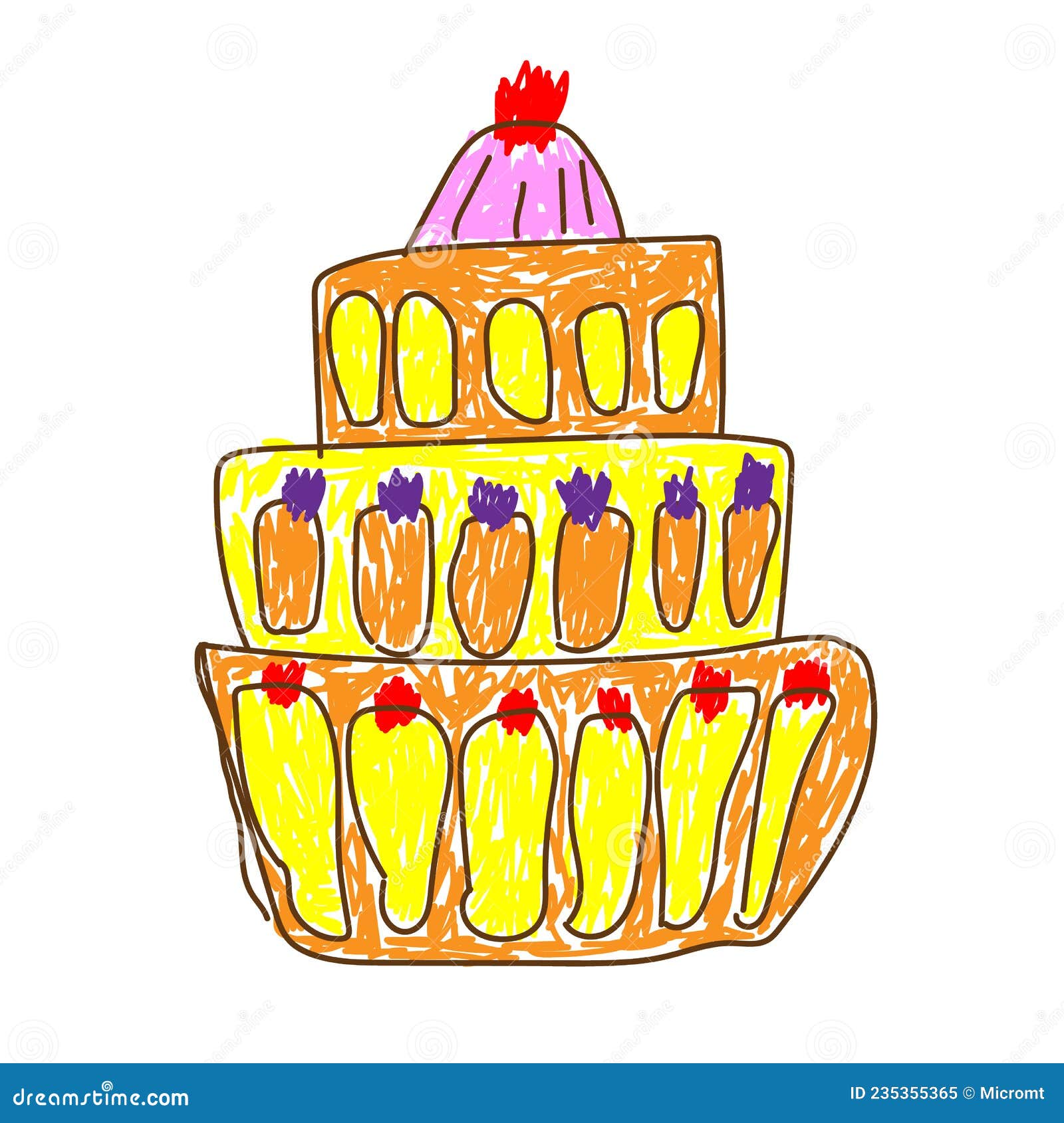 ilustração em vetor de bolo de aniversário em estilo infantil