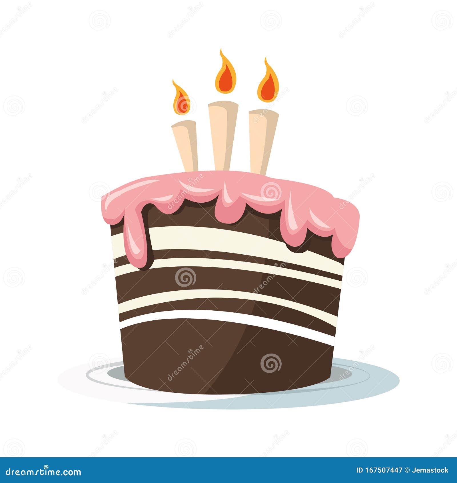 Torta Di Compleanno Con Tre Candeline, Design Colorato Illustrazione  Vettoriale - Illustrazione di torta, decorazione: 167507447