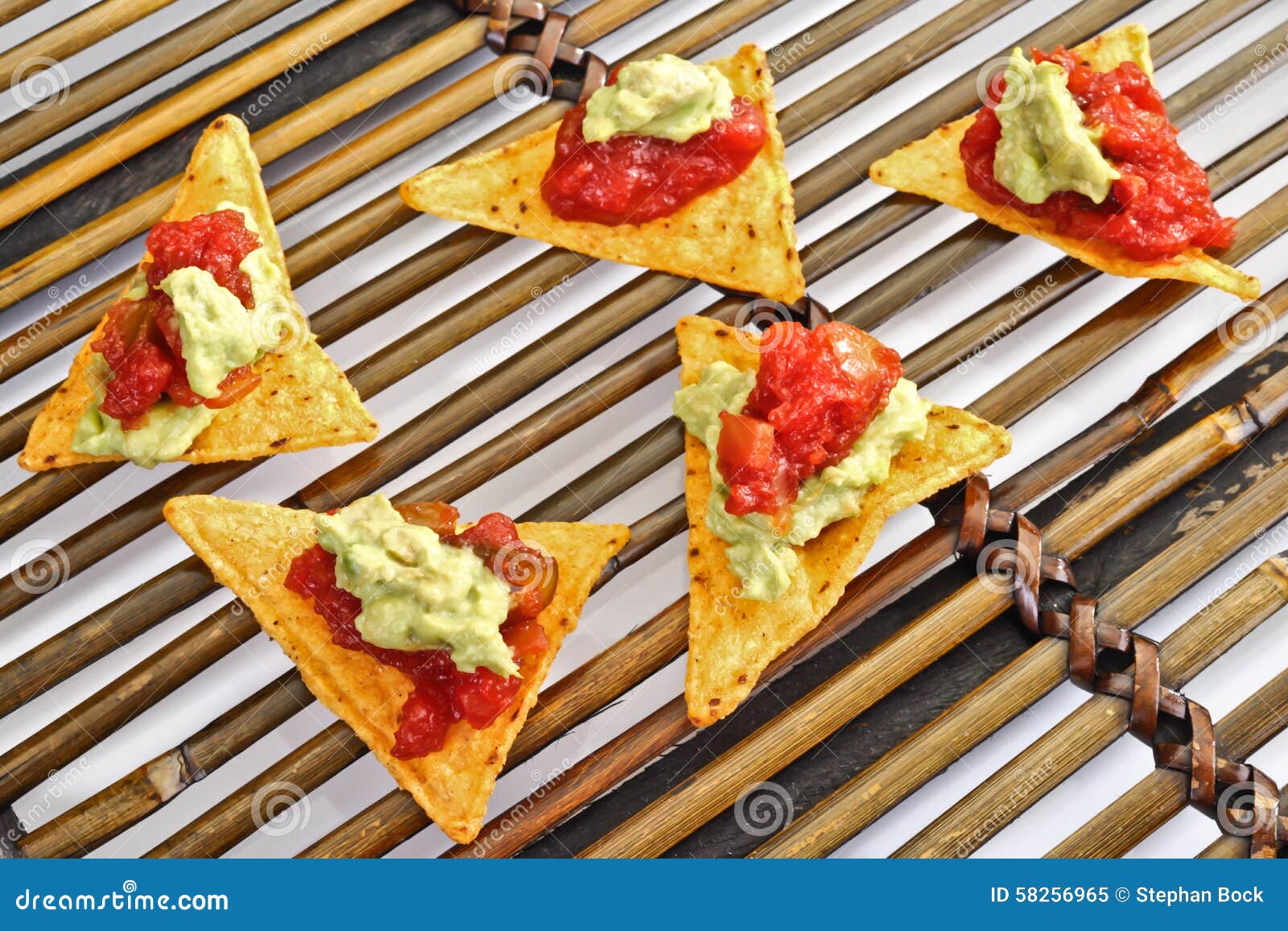 Tortilla Chips with Avocado Cream and Tomato Salsa Stock Image Image