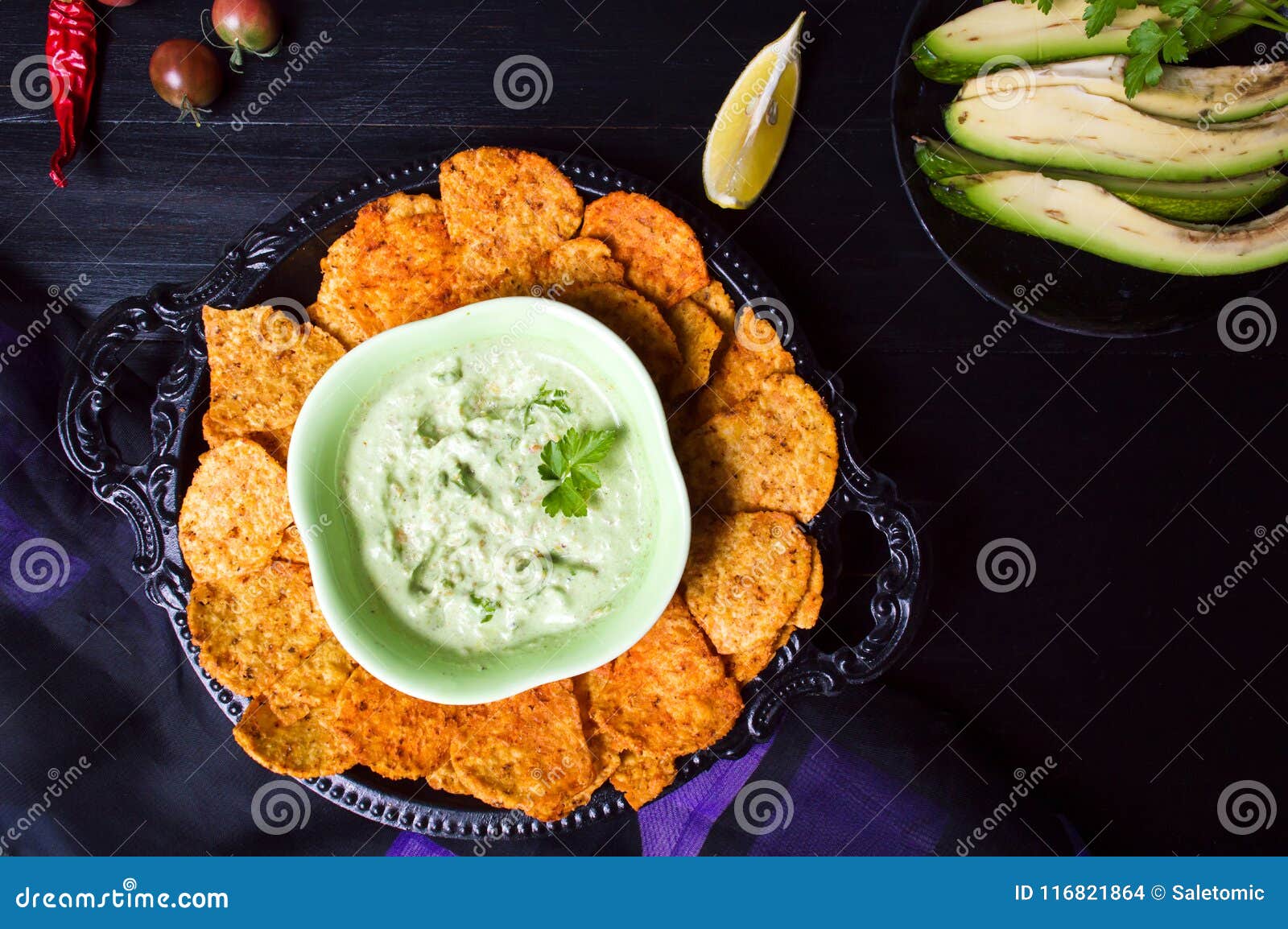 Tortilla Chips with Avocado Dip on a Plate Stock Photo Image of crisp