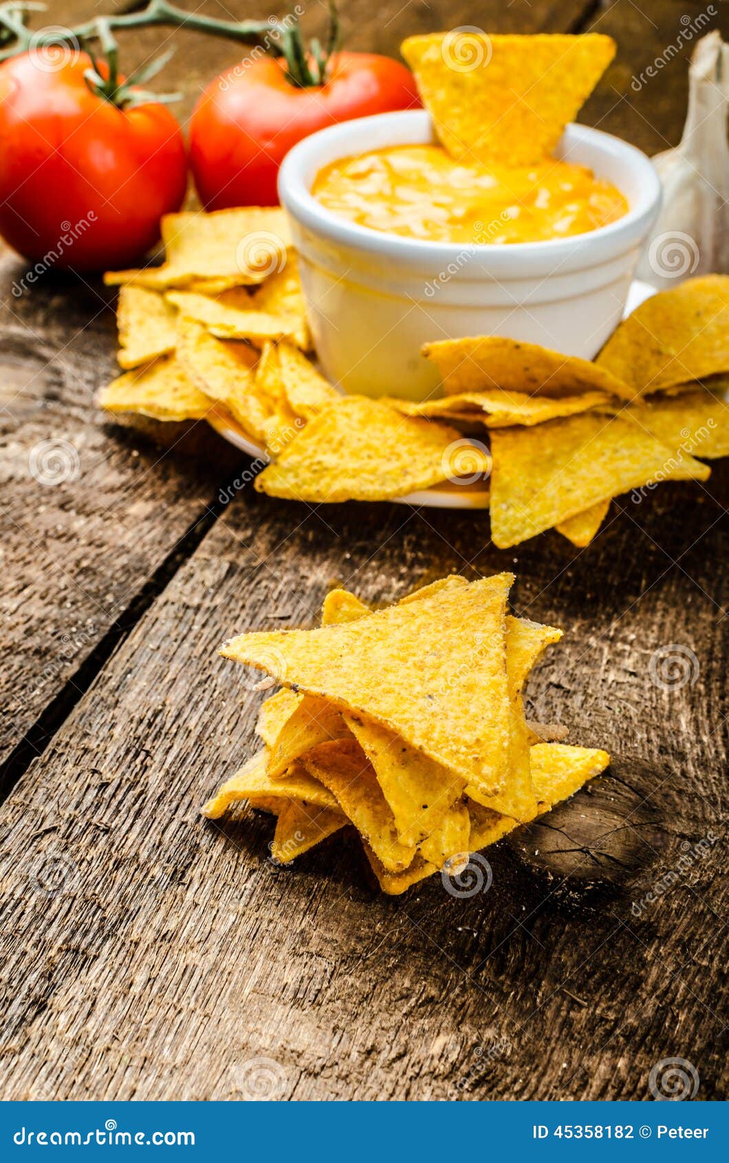 Tortilla Chips with Tomato and Cheesegarlic Dip Stock Photo Image of