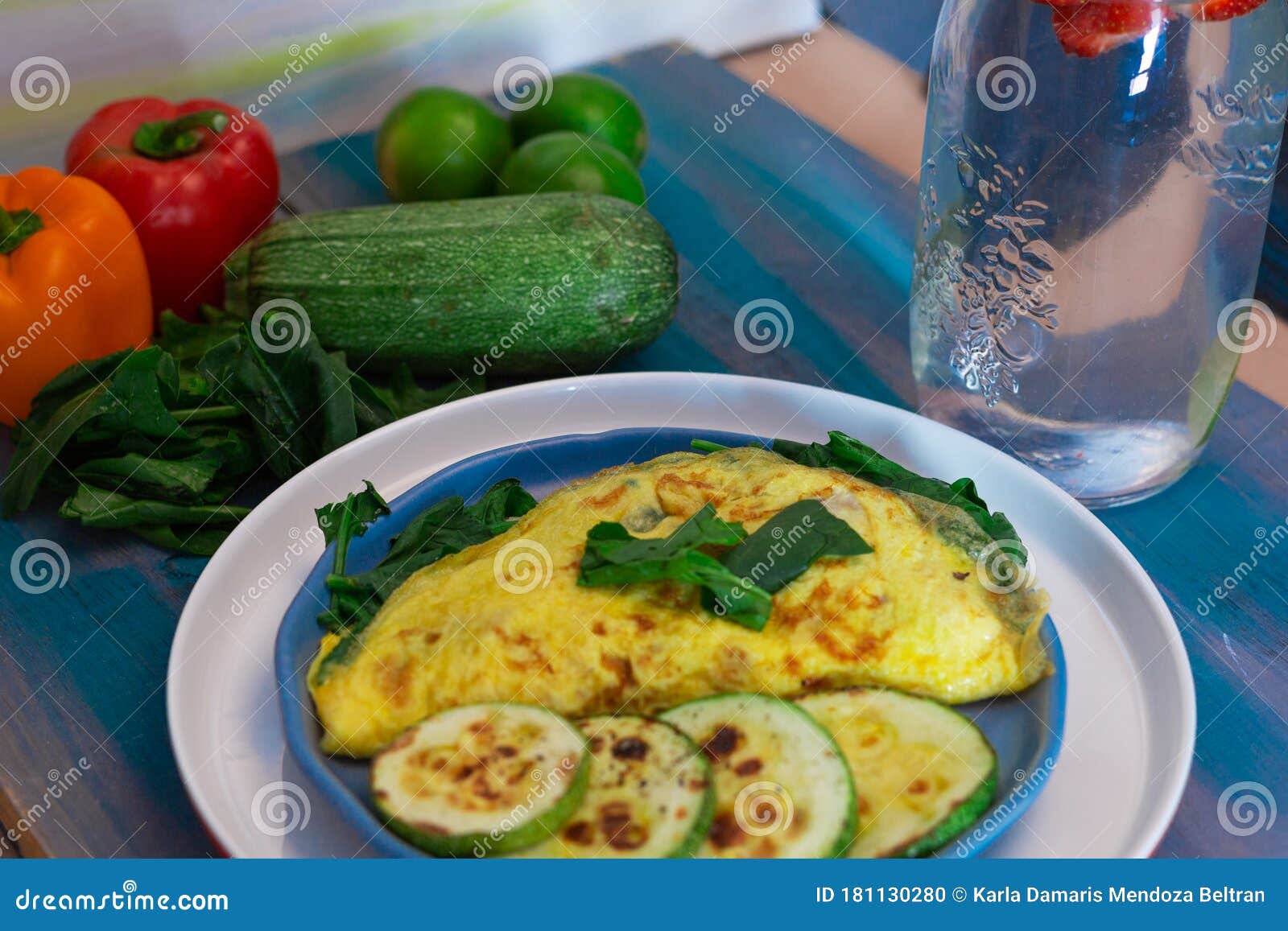 Tortilla with Egg, Spinach, Zucchini and Peppers for Ketogenic Diet