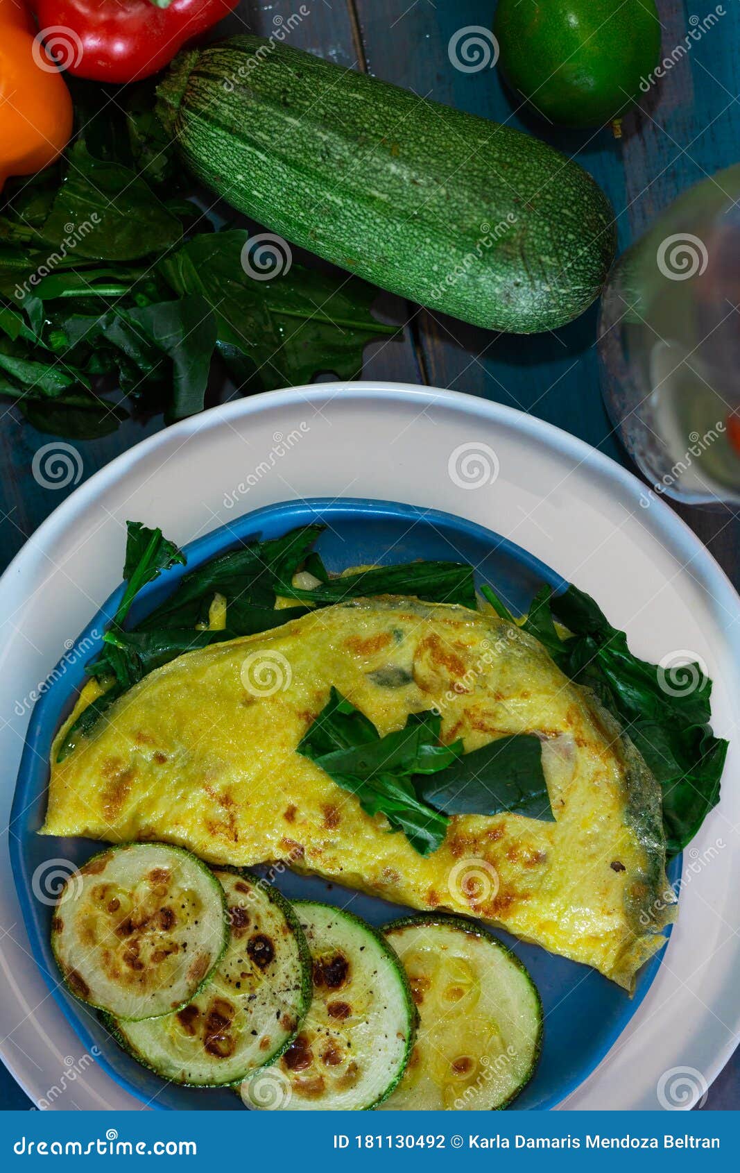 Tortilla with Egg, Spinach, Zucchini and Peppers for Ketogenic Diet