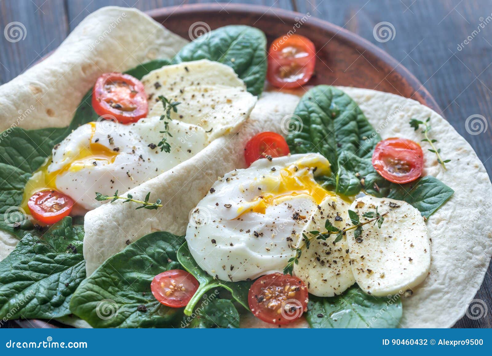 Tortilla Sandwiches with Poached Eggs Stock Photo Image of green, ingredient 90460432