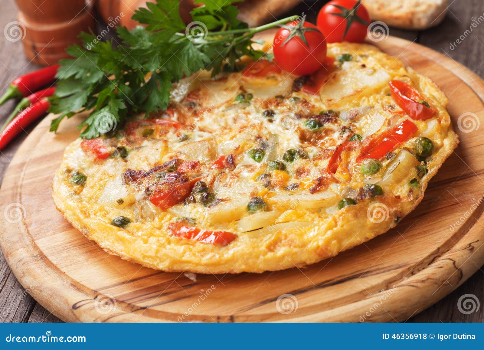 Tortilla, Spanish Omelet with Potato and Vegetables Stock Photo Image