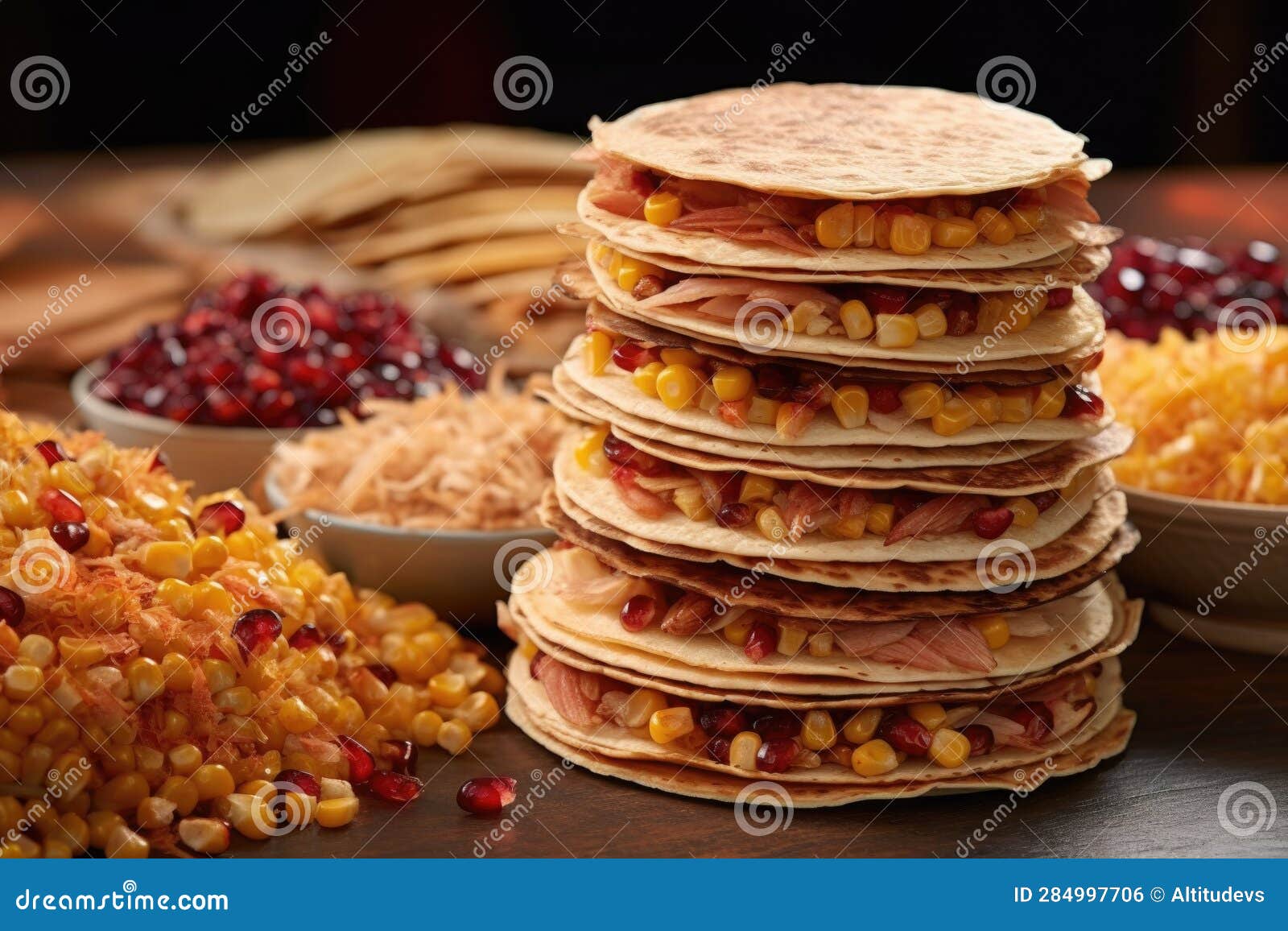Tortilla Stacks with Different Types of Corn Kernels Stock Illustration