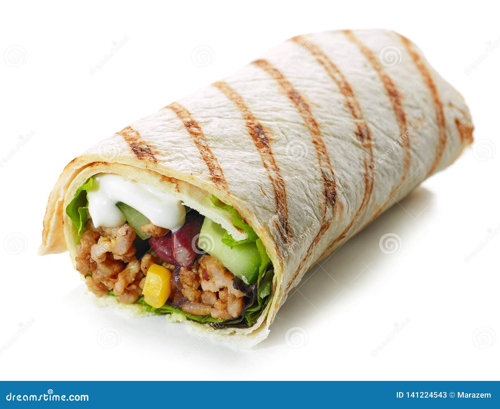 Tortilla Wrap with Fried Minced Meat and Vegetables Stock Image Image