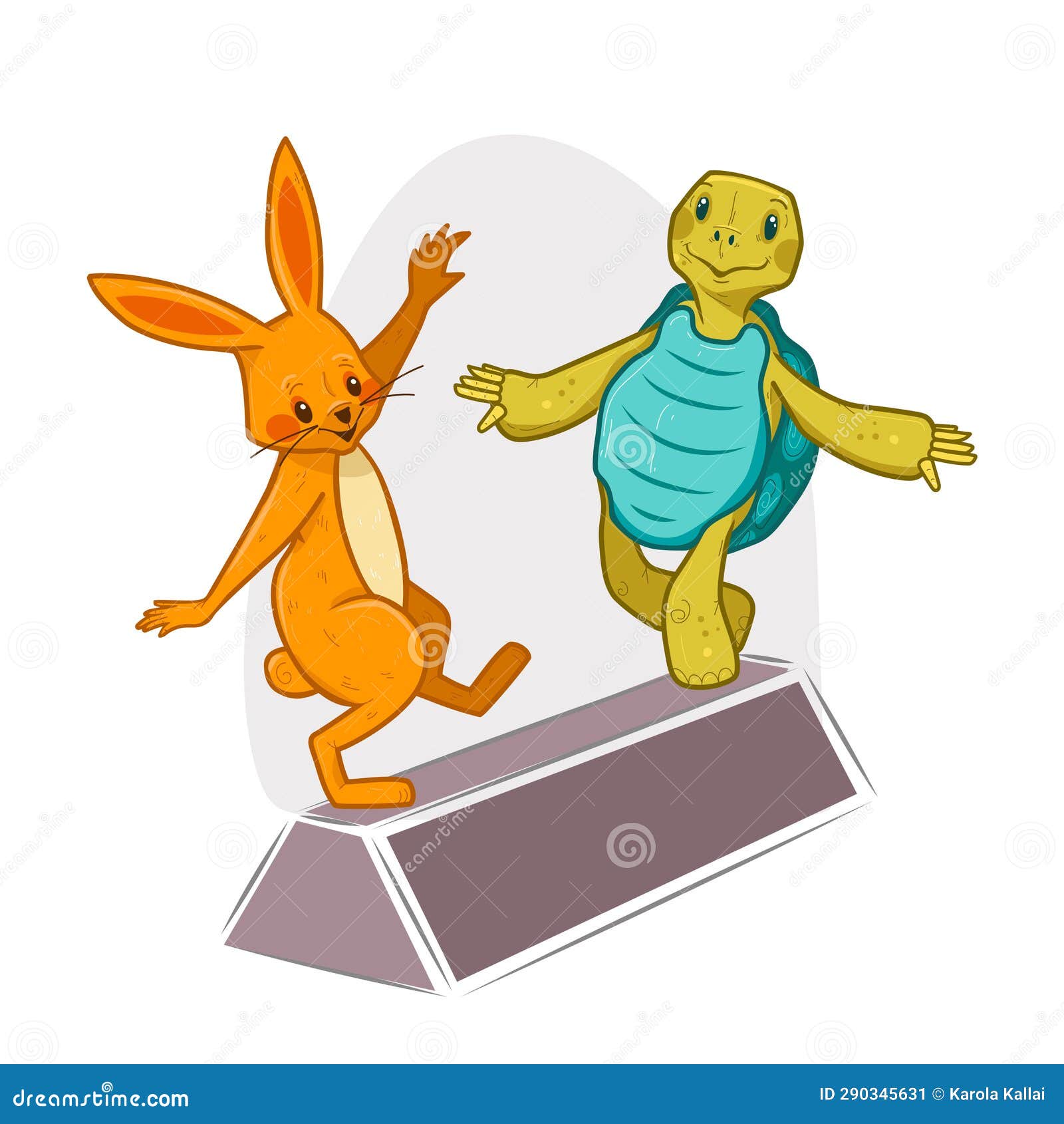 Tortoise and Hare Balancing on a Beam, Vector Illustration Stock
