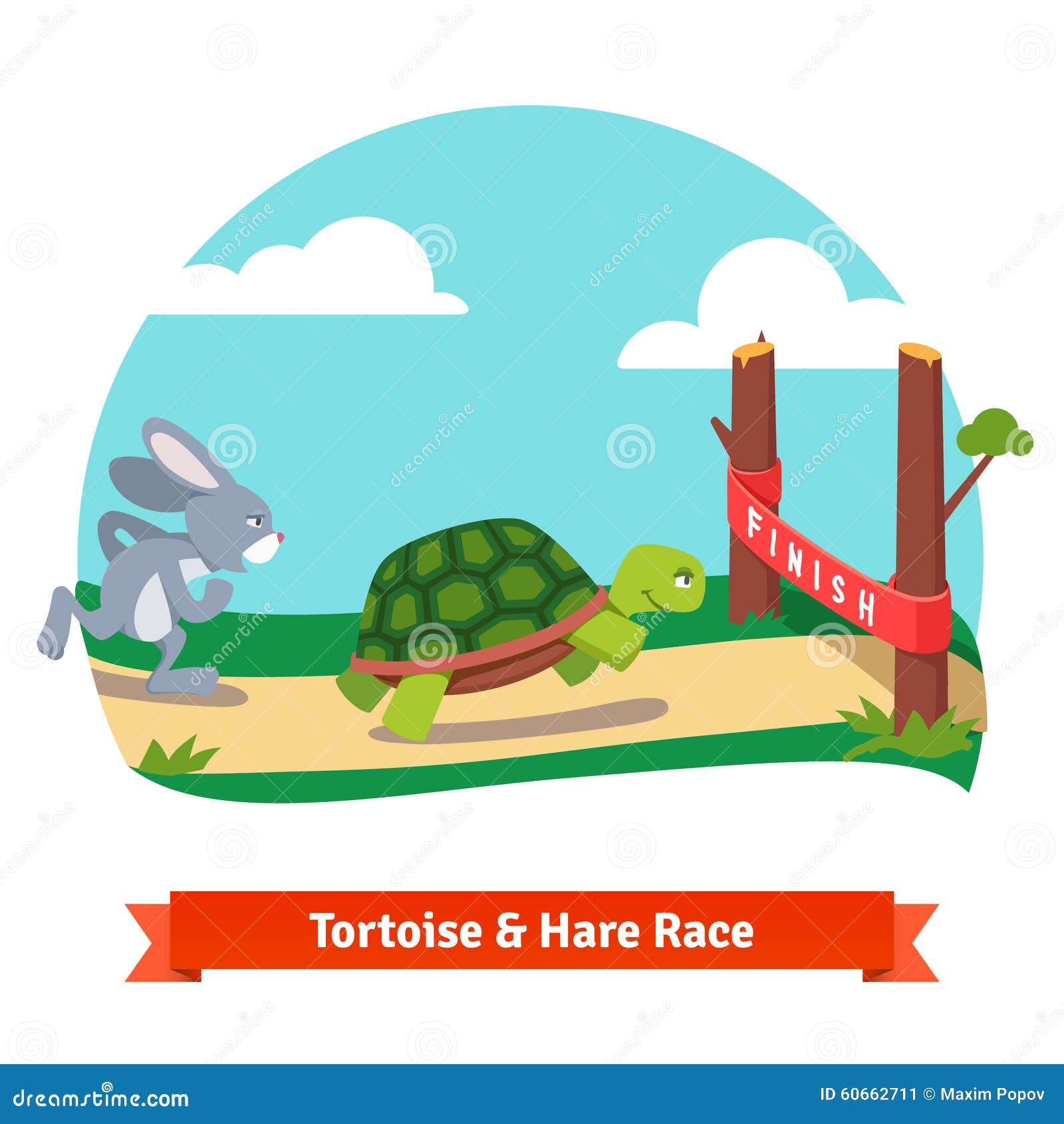 the tortoise and the hare racing together to win