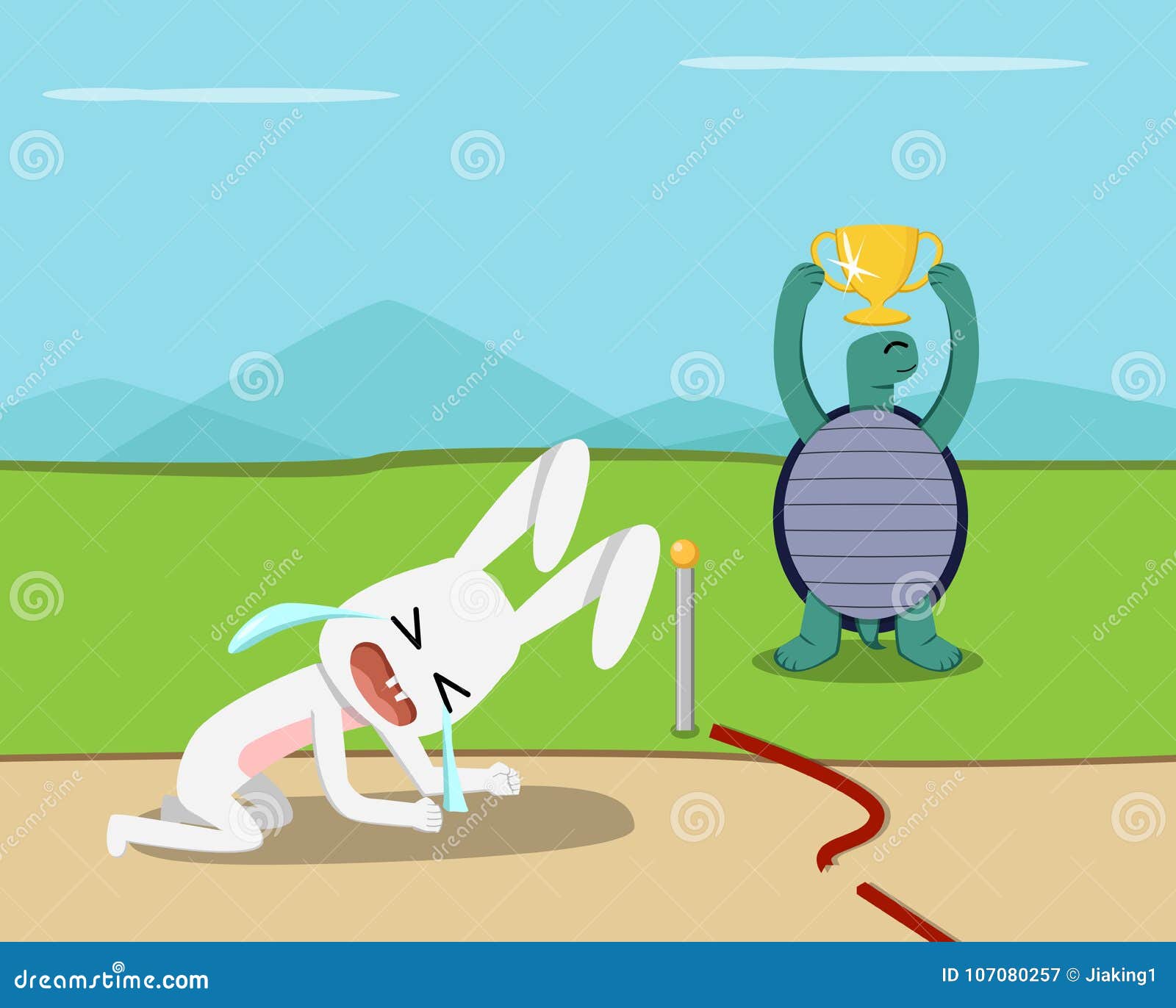 tortoise win, rabbit lose at finish line, 