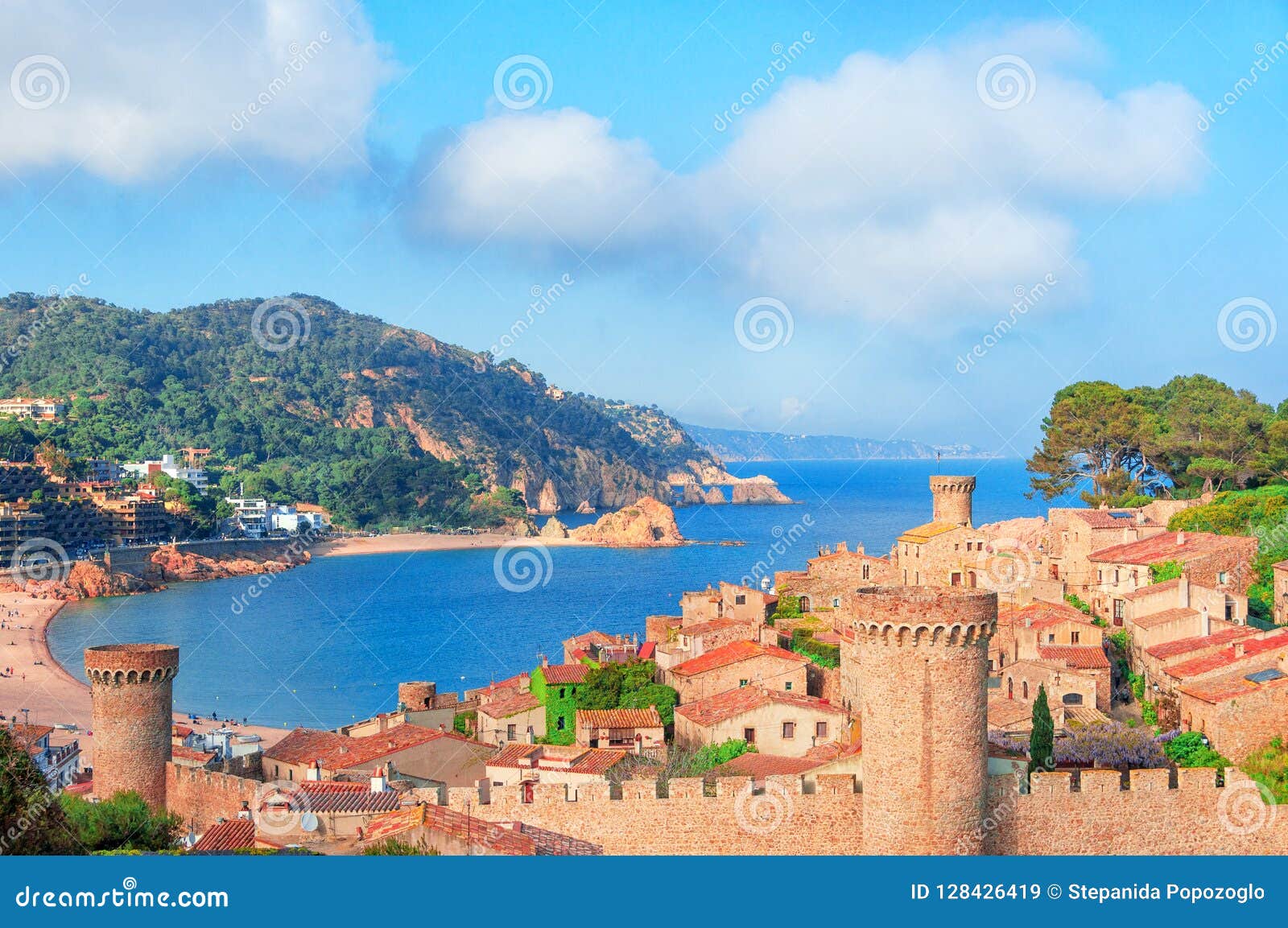 tossa de mar, costa brava, spain. view of the sea and old town.