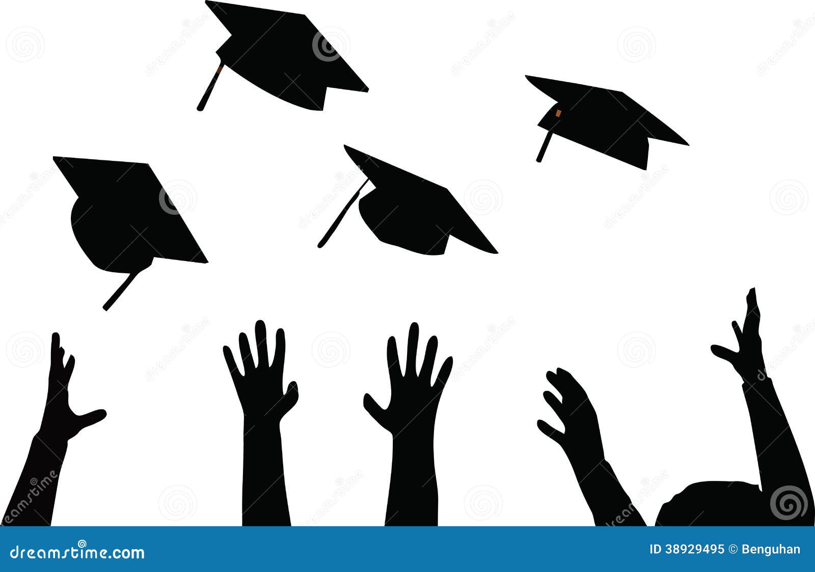 Tossing Of Graduation Cap - Black Mortarboard Stock Illustration