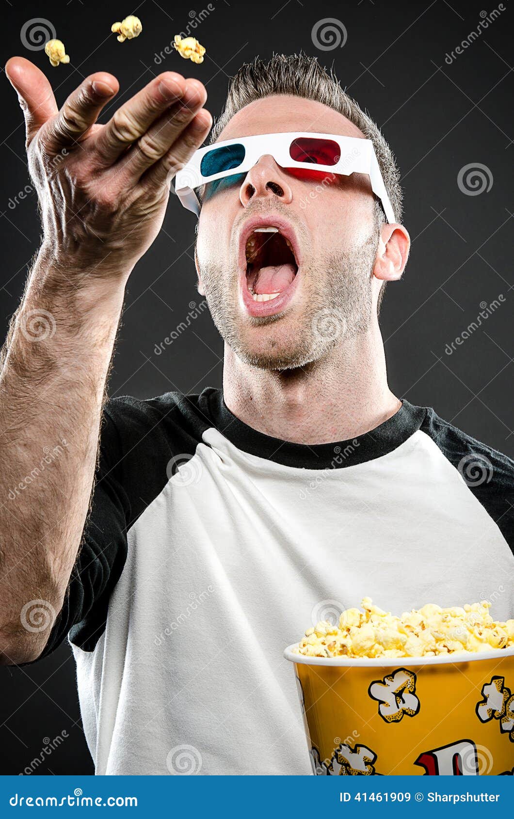 Tossing Popcorn And Wearing 3d Glasses Stock Image Image Of Excited