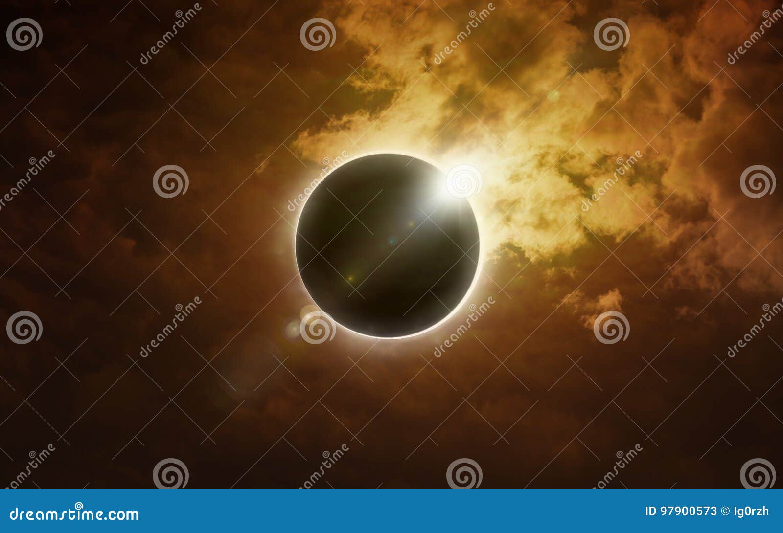 total solar eclipse in dark glowing sky