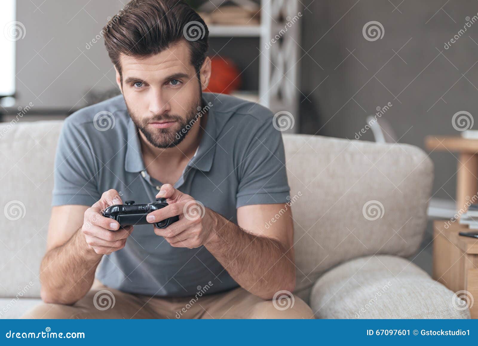 Man plays game seriously. stock image. Image of chat - 86505147